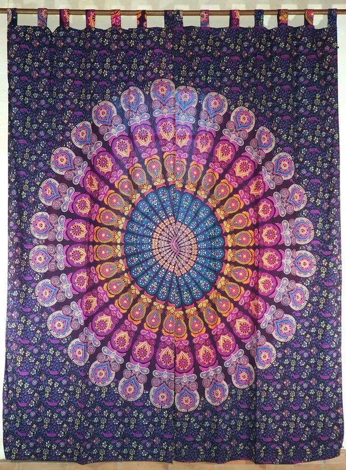 Guru-Shop Boho Vorhang Mandala Motiv Lila Gelb Pink 1 Paar