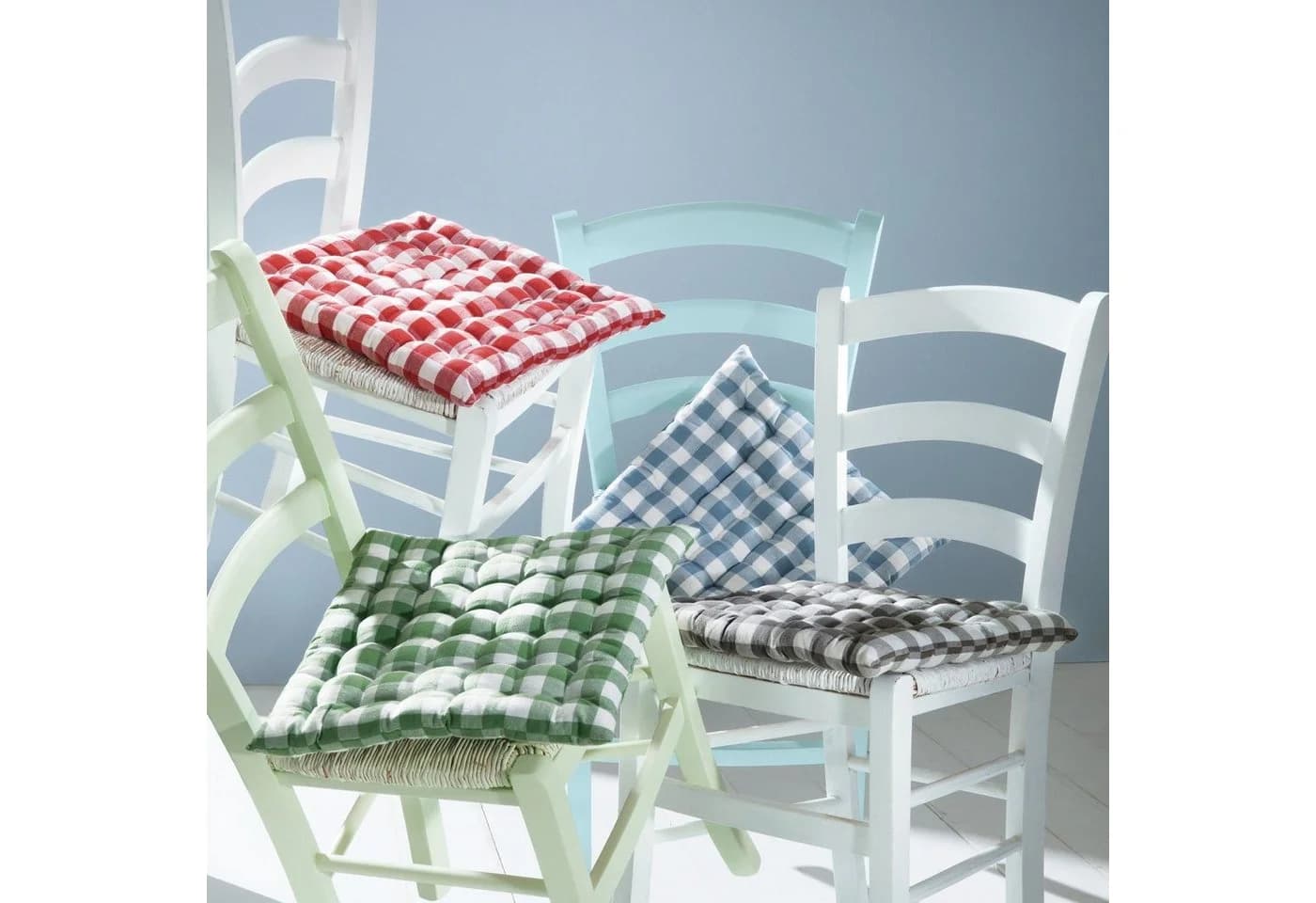 REDBEST Stuhlkissen Nashville 2er-Pack Karo Landhausstil Blau