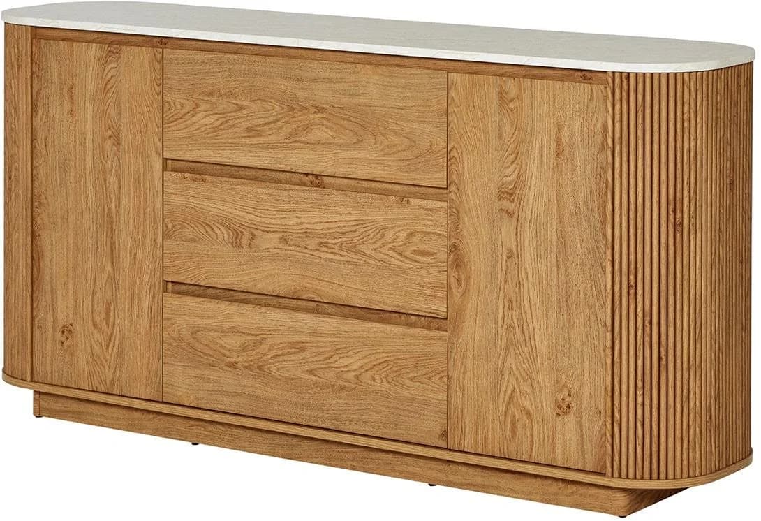 Sideboard JAHNKE GROOVE SB 160 Weiß Montana Eiche Marmor-Look