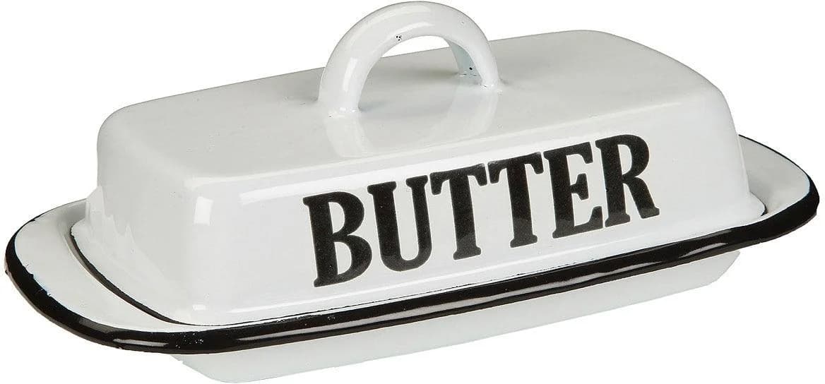 AMBIENTE HAUS Butterdose aus Emaille Antikweiß