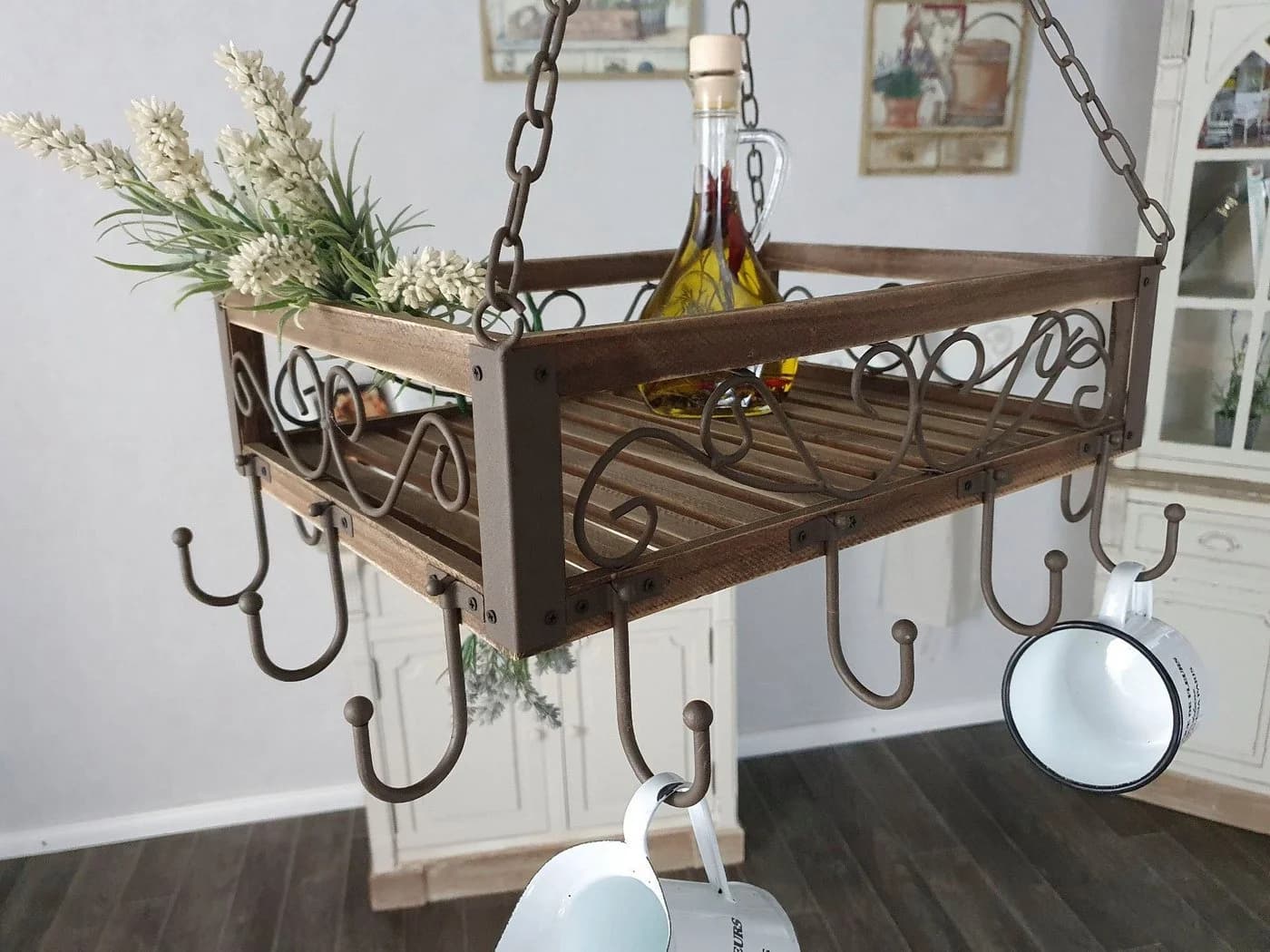 AMBIENTE HAUS Topfhänger aus gebranntem Holz/Eisen Beige Braun