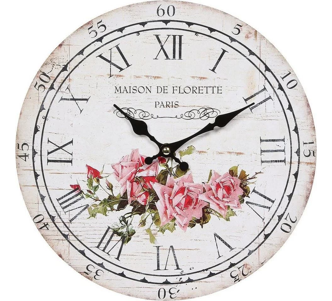 AMBIENTE HAUS Wanduhr Rose 28cm Bunt MDF