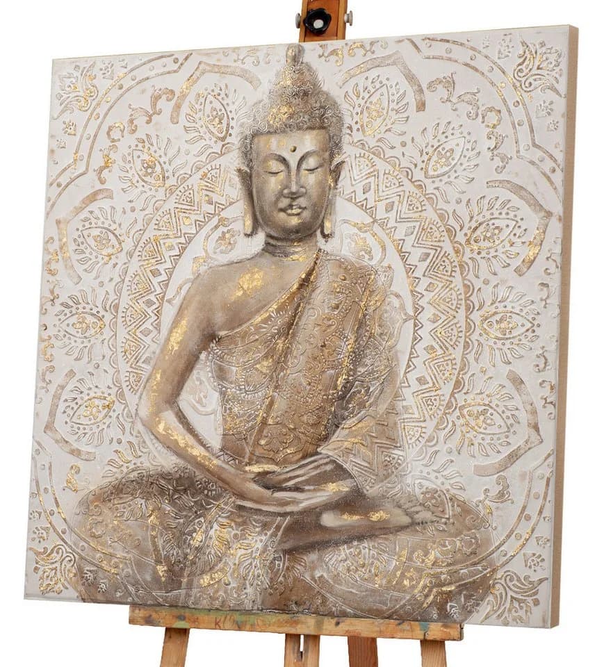 ArtUniverse Leinwandbild Goldener Buddha Handgemalt