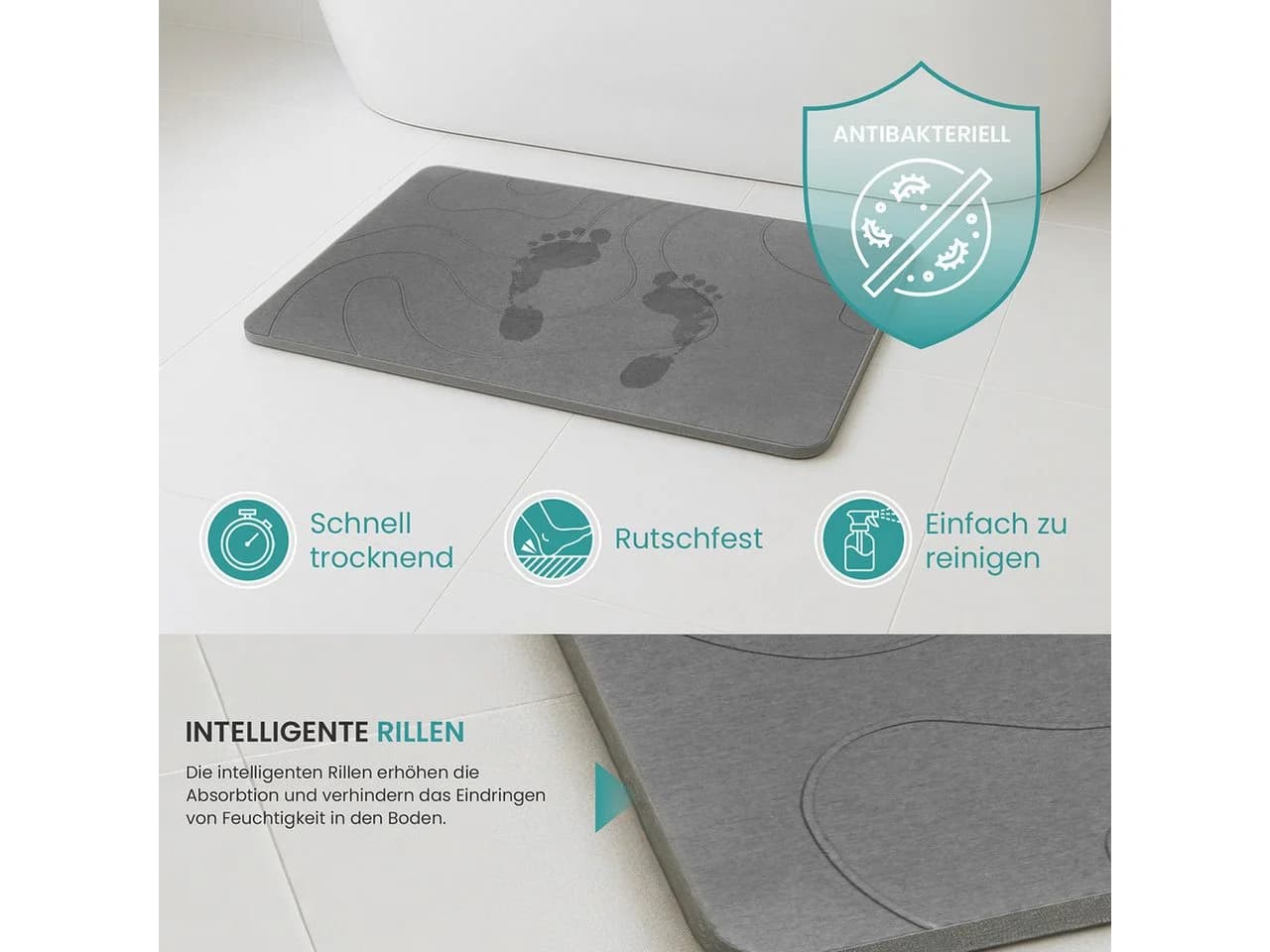 ArtUniverse Badematte Kieslgurmatte dunkelgrau Modern