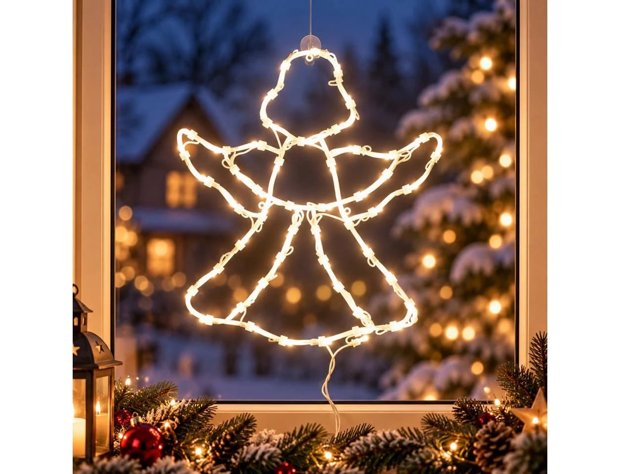 DEGAMO Beleuchtetes Fensterbild Engel 42x37cm 50 LED weiss