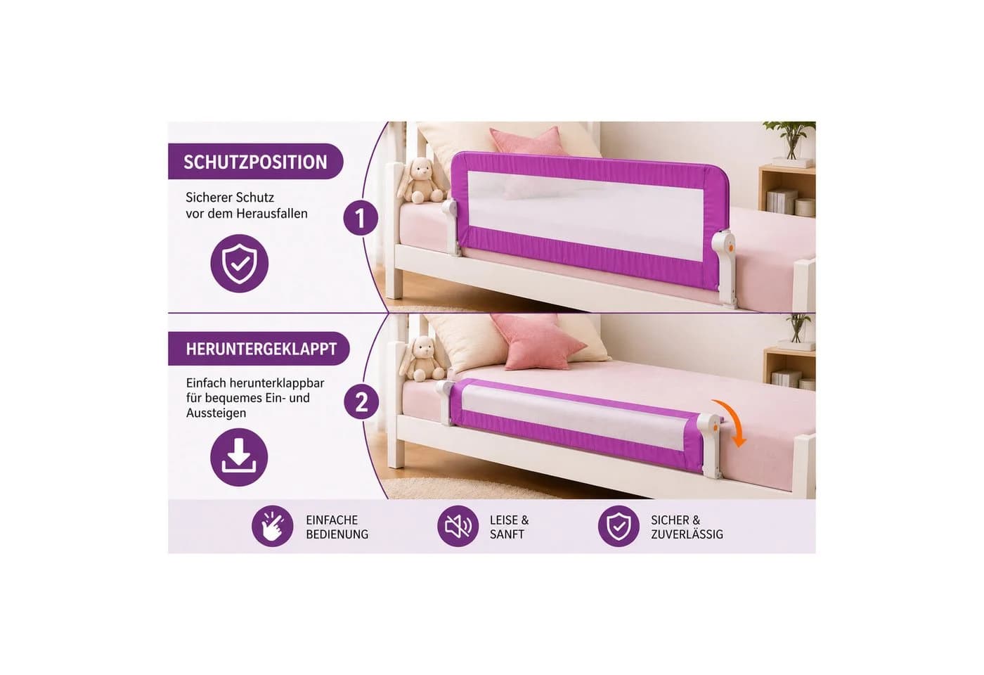 RAMROXX Bettumrandung 150cm Pink Klappbar