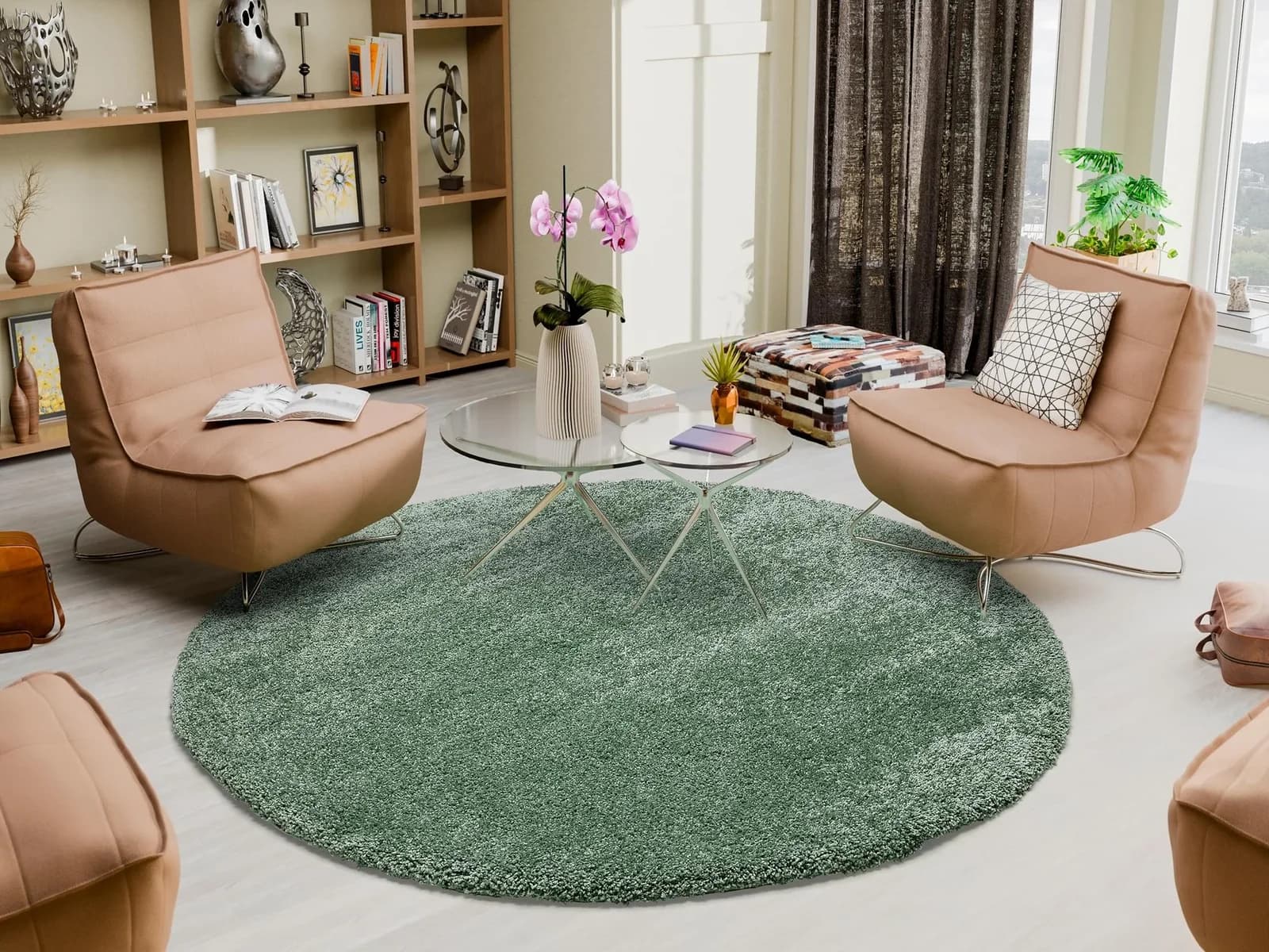 OCI Hochflor-Teppich rund Hellgrün Polypropylen