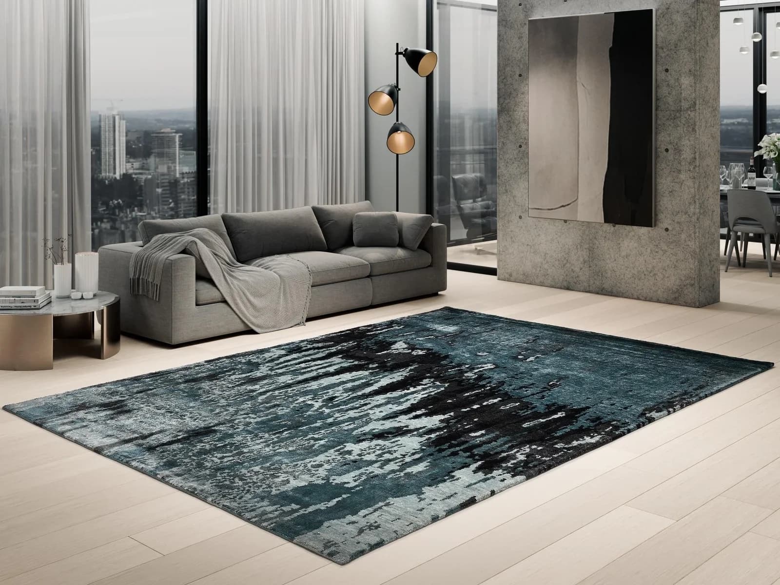 OCI Designteppich PALACE KOSELI Blau Schwarz Viskose Handgeknüpft
