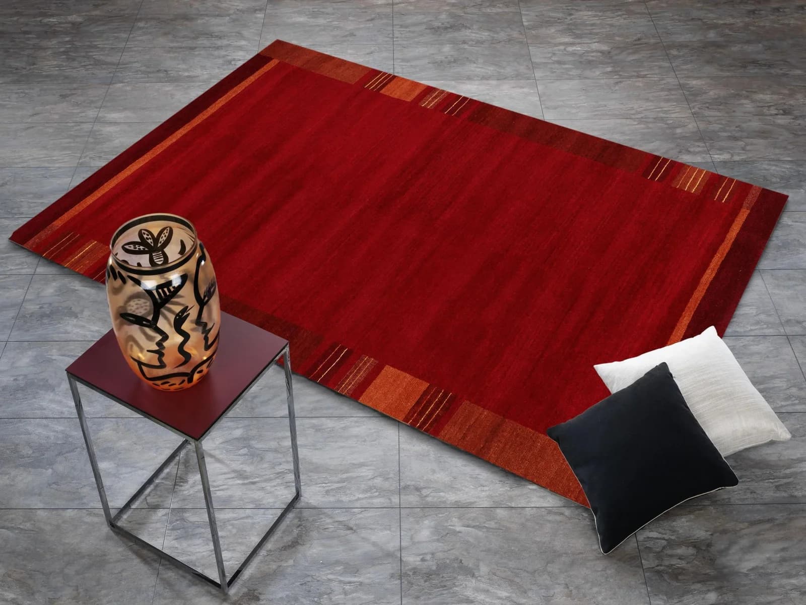 Nepal-Teppich ELEGANT GANY Rot-Orange Schurwolle