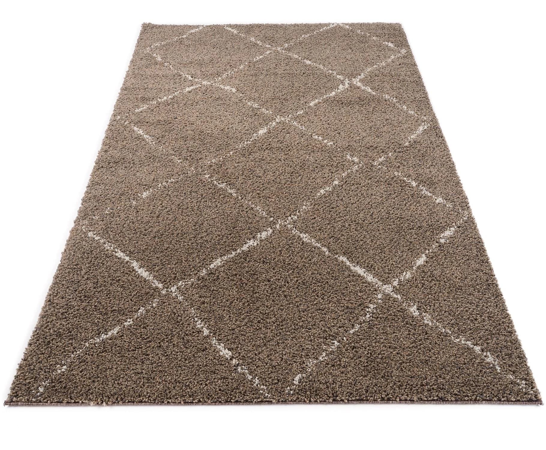 Hochflor-Teppich Stockholm Braun Kariert