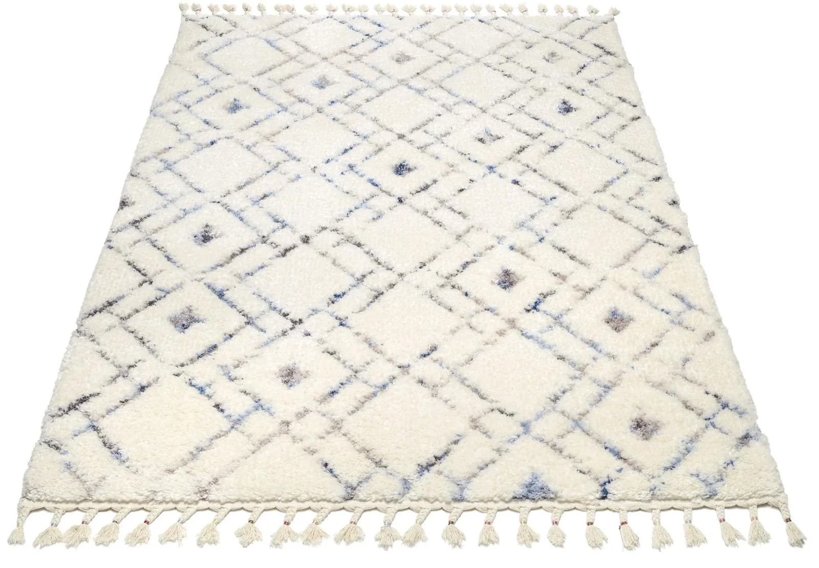 GALLERY M Hochflor-Teppich BOHO Creme/Blau Orientalisch