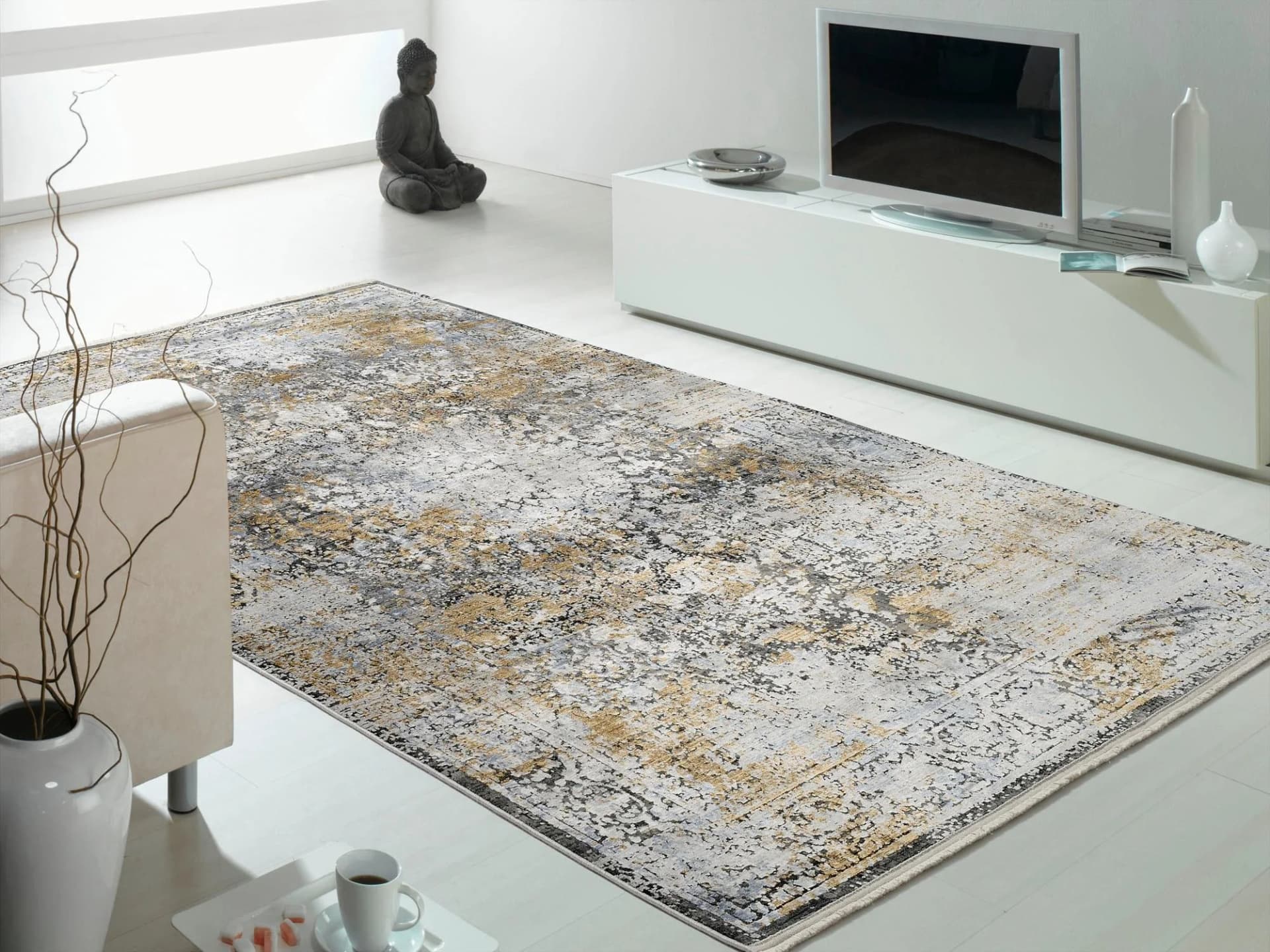 OCI Teppich IMPRESSION VERA Grau Viskose Vintage Design