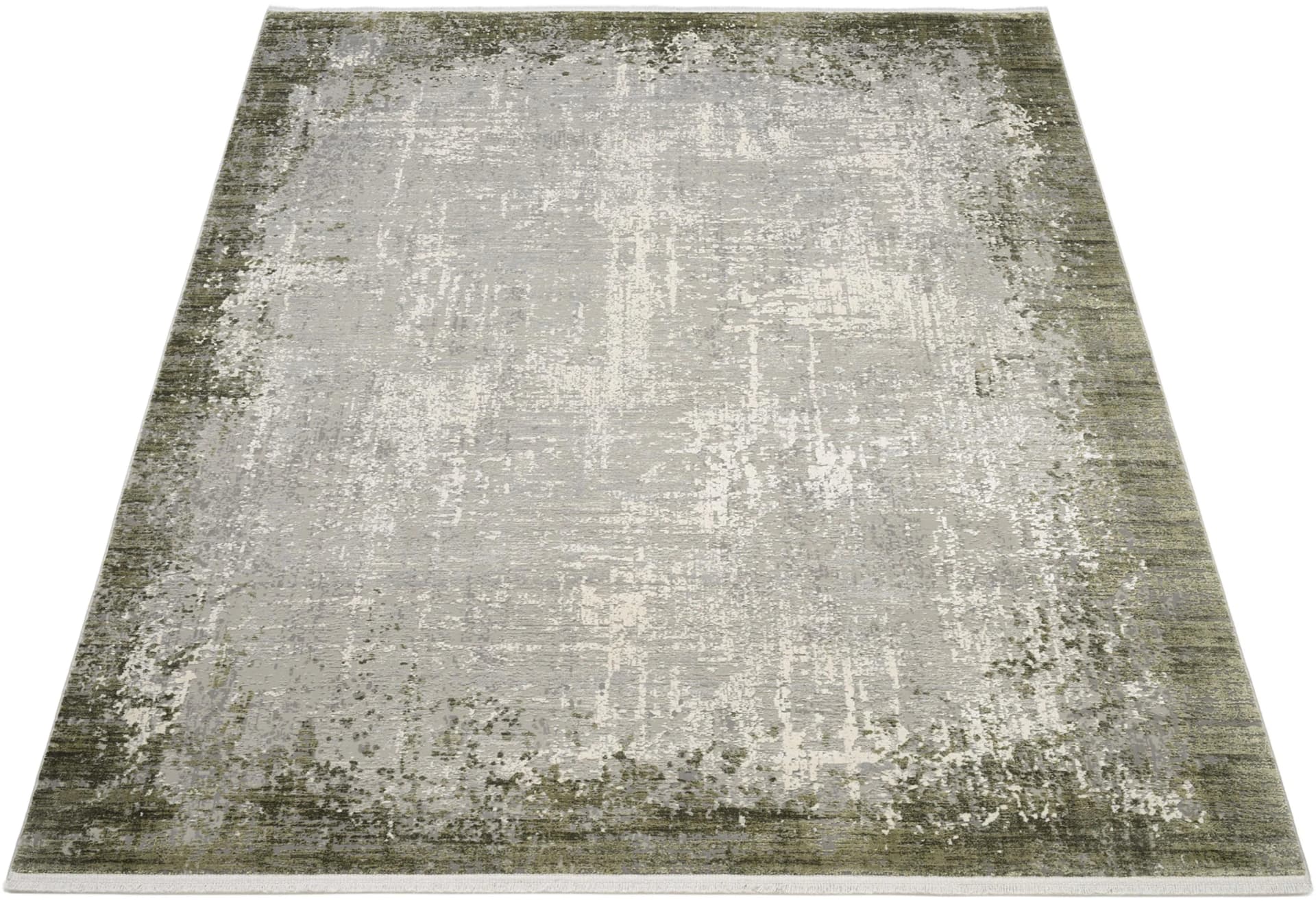 WK WOHNEN Teppich BORDER Grau Grün 3D Effekt Viskose Polyacryl
