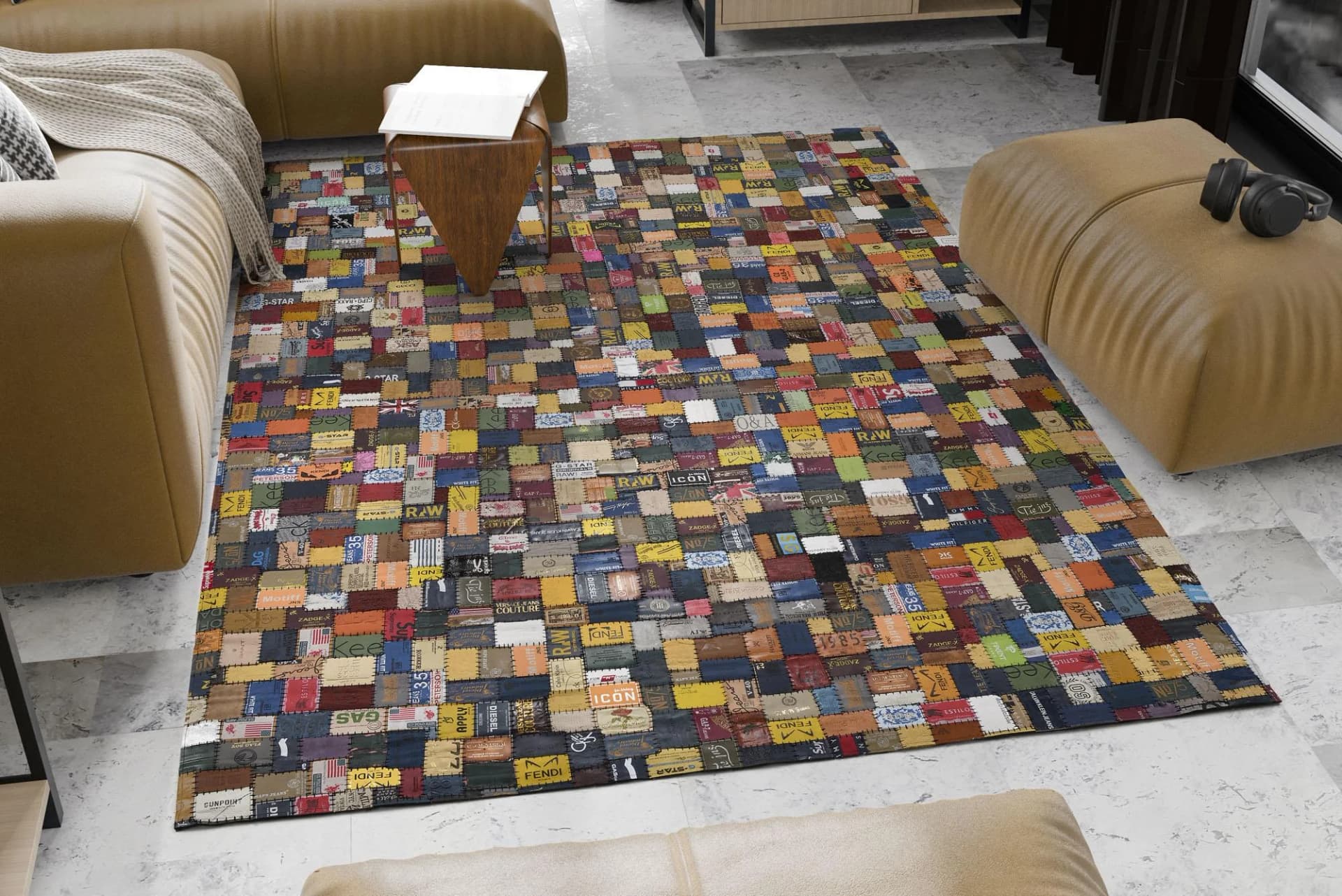 Lederteppich OCI Labelstar Bunt Patchwork Design