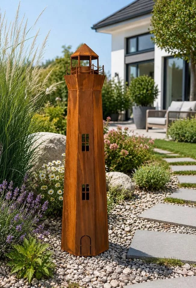BADEKO Leuchtturm Deko Figur aus Cortenstahl