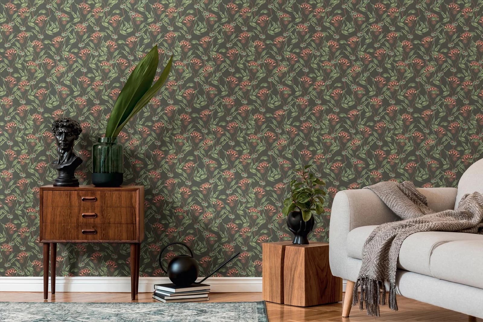 Vliestapete LIVING WALLS Blatt-Motiv Natur Grün Schwarz Rot