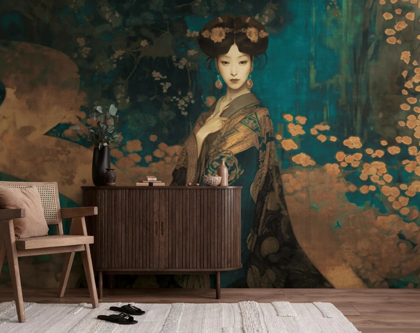 Livingwalls Vlies-Fototapete Asiatisches Frauenporträt Blau