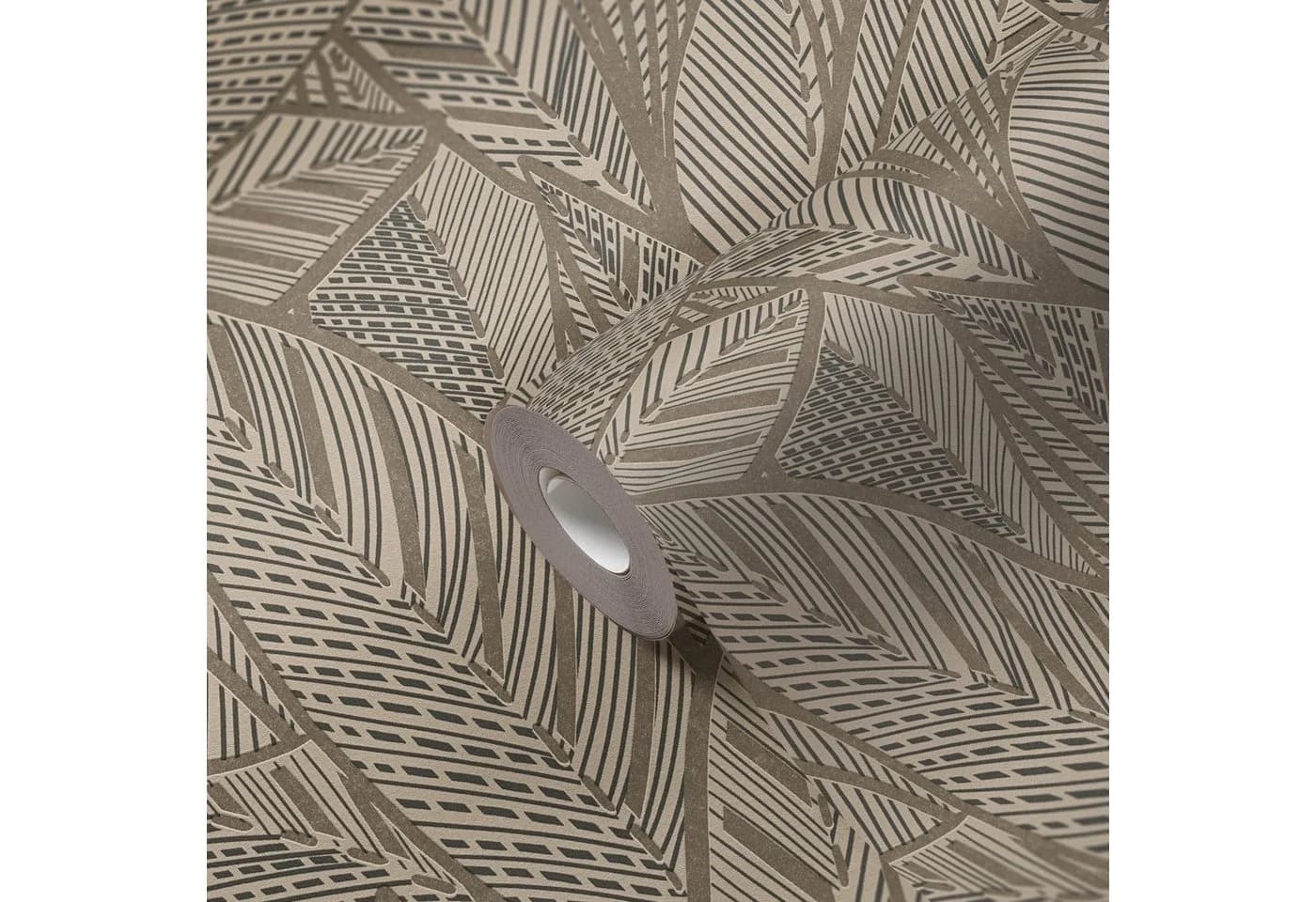 A.S. Création Vliestapete French Affair Blattmuster Metallic Schwarz
