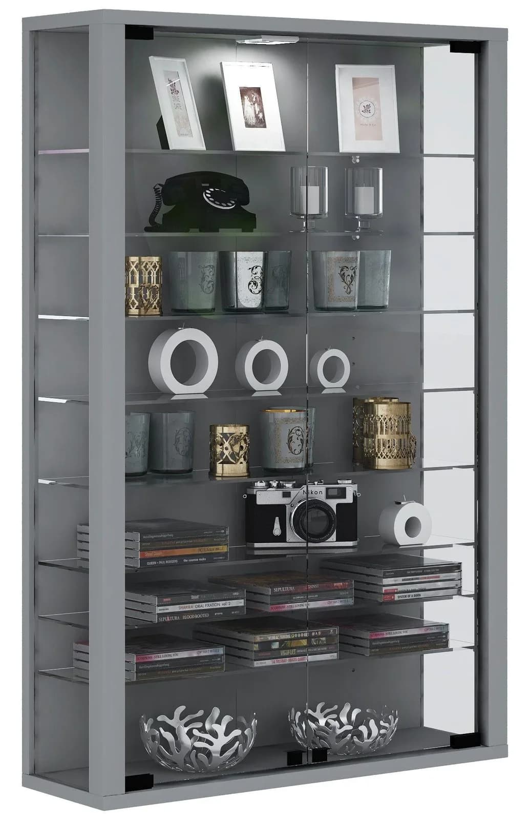VCM Wandvitrine VITROSA Mini mit ESG-Glas und 8 Einlegeböden