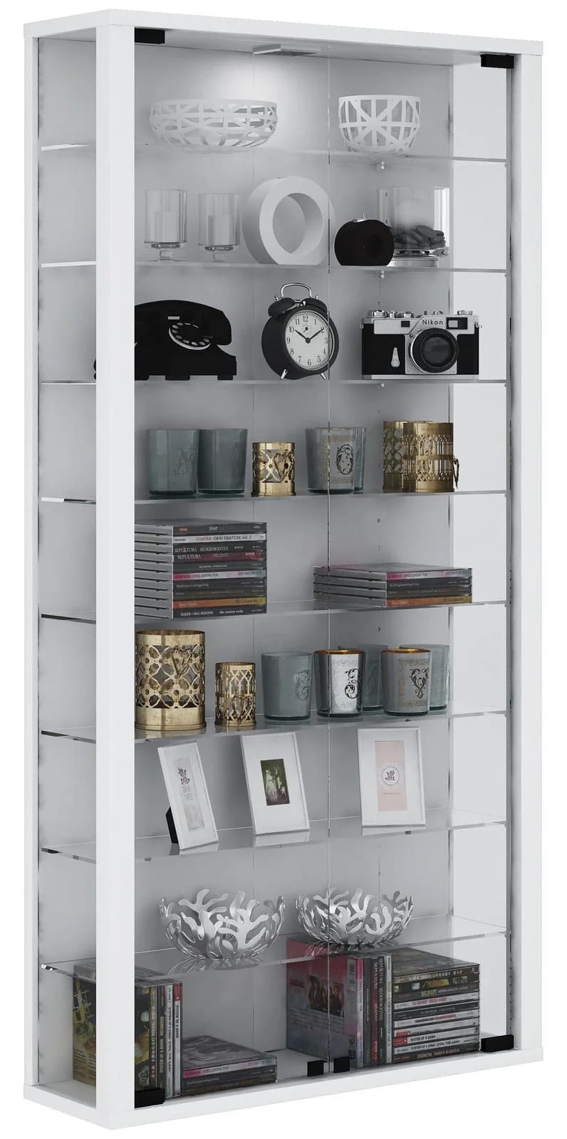 VCM Wandvitrine VITROSA Maxi Weiß Transparent ESG-Glas 8 Böden