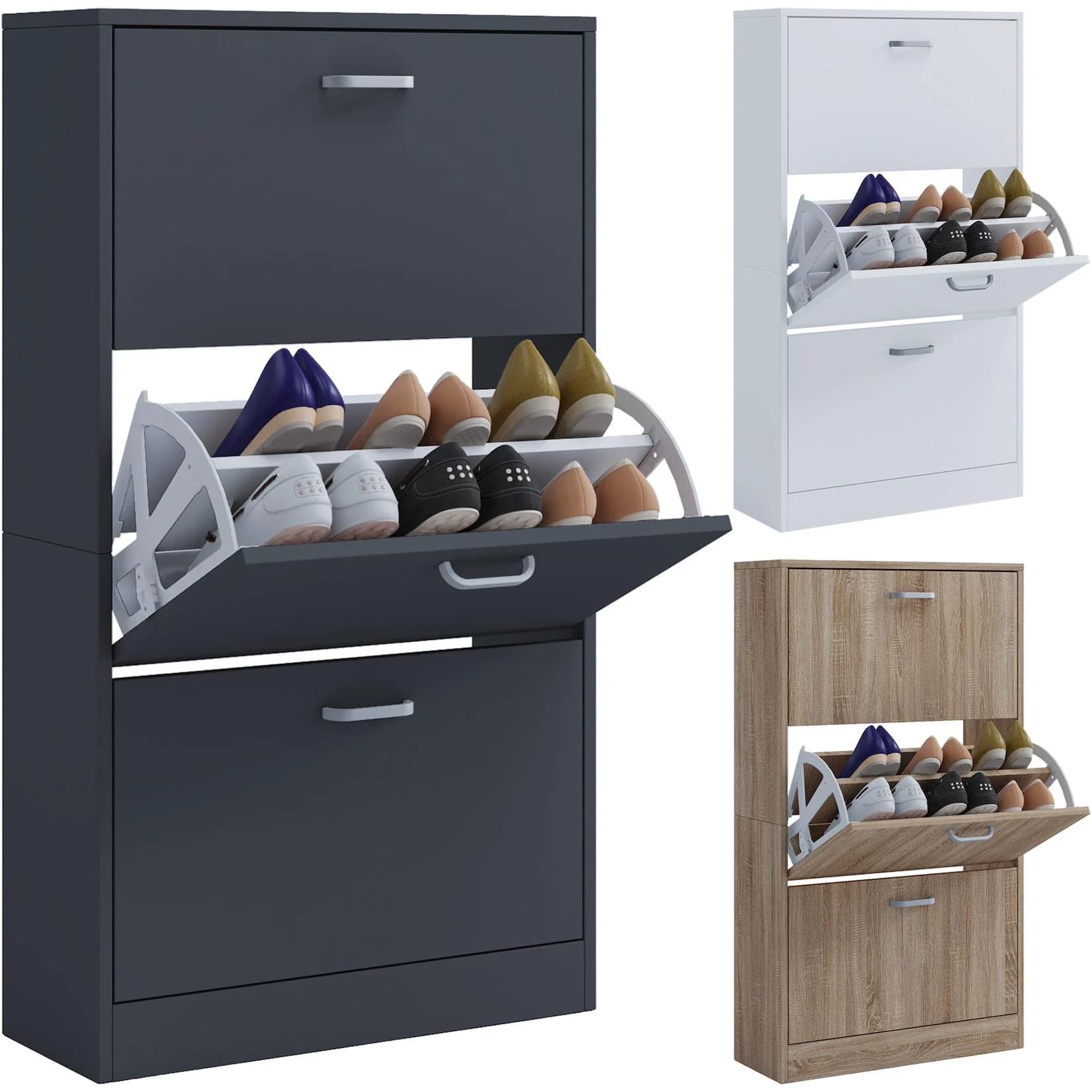 VCM Schuhschrank Sipos L Weiß 3 Fächer Holz