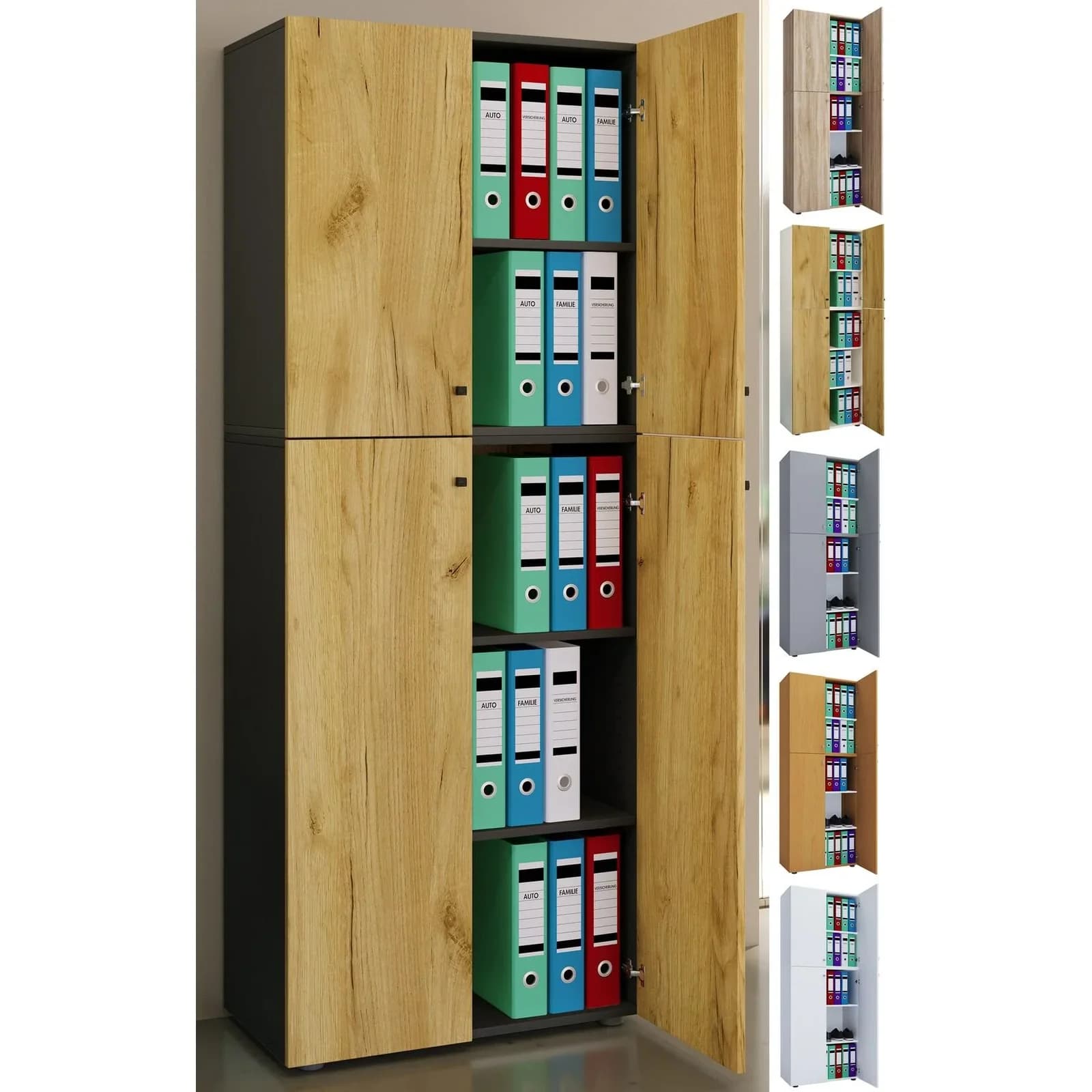 VCM Aktenschrank Lona Weiß 5 Fächer mit Drehtüren