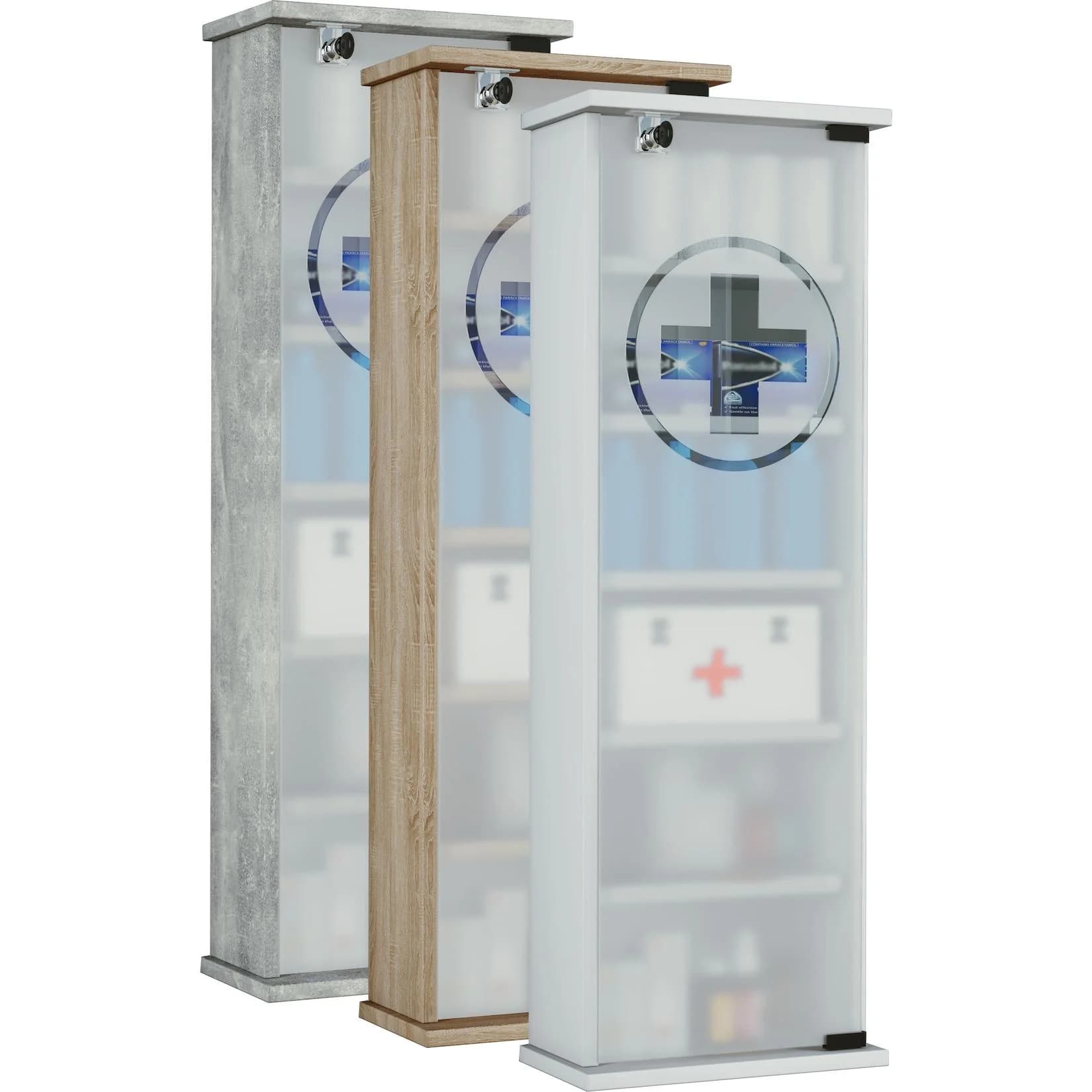 VCM Medizinschrank Gusal Weiß mit Glastür und Schloss