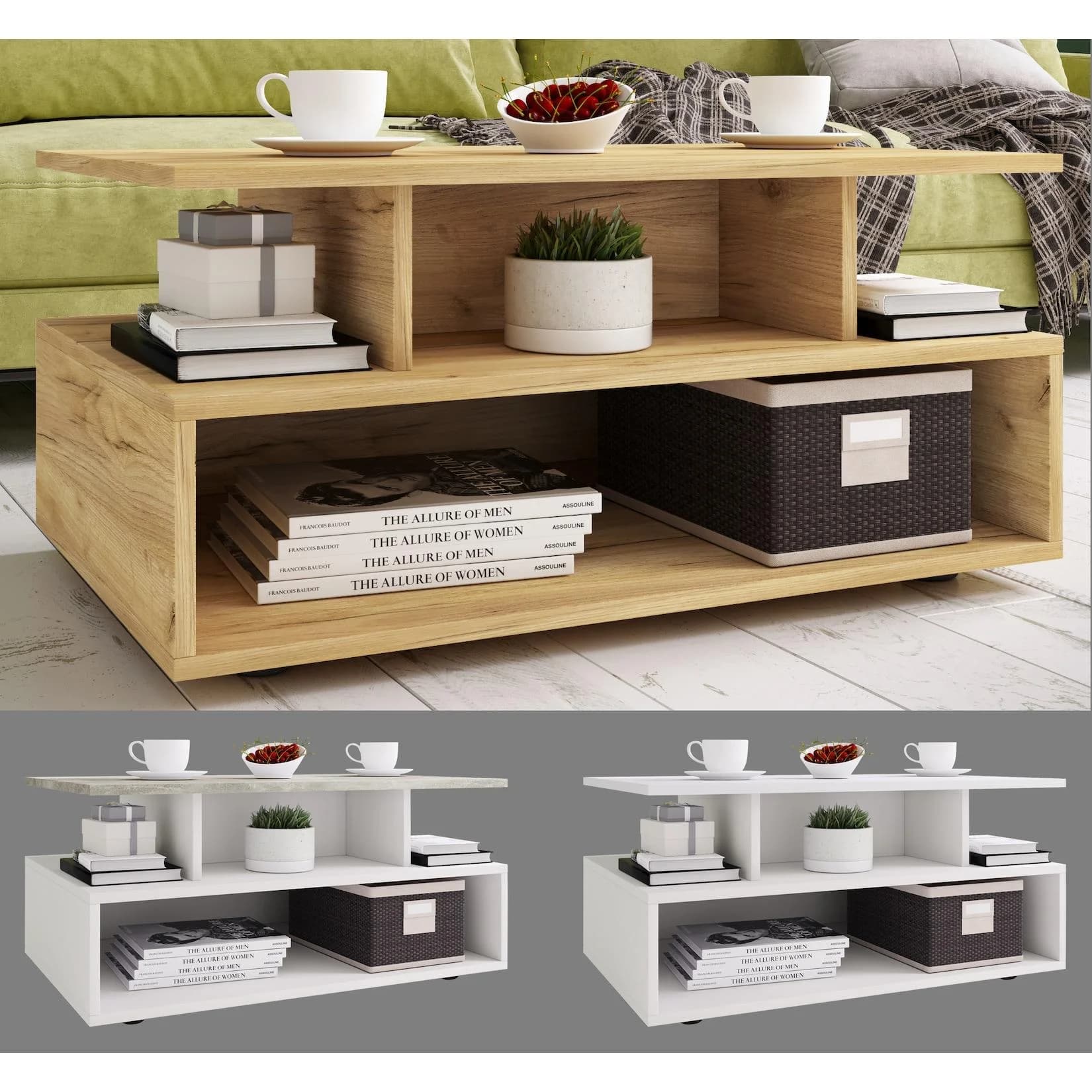 VCM Couchtisch Esila Braun Honig-Eiche mit Stauraum