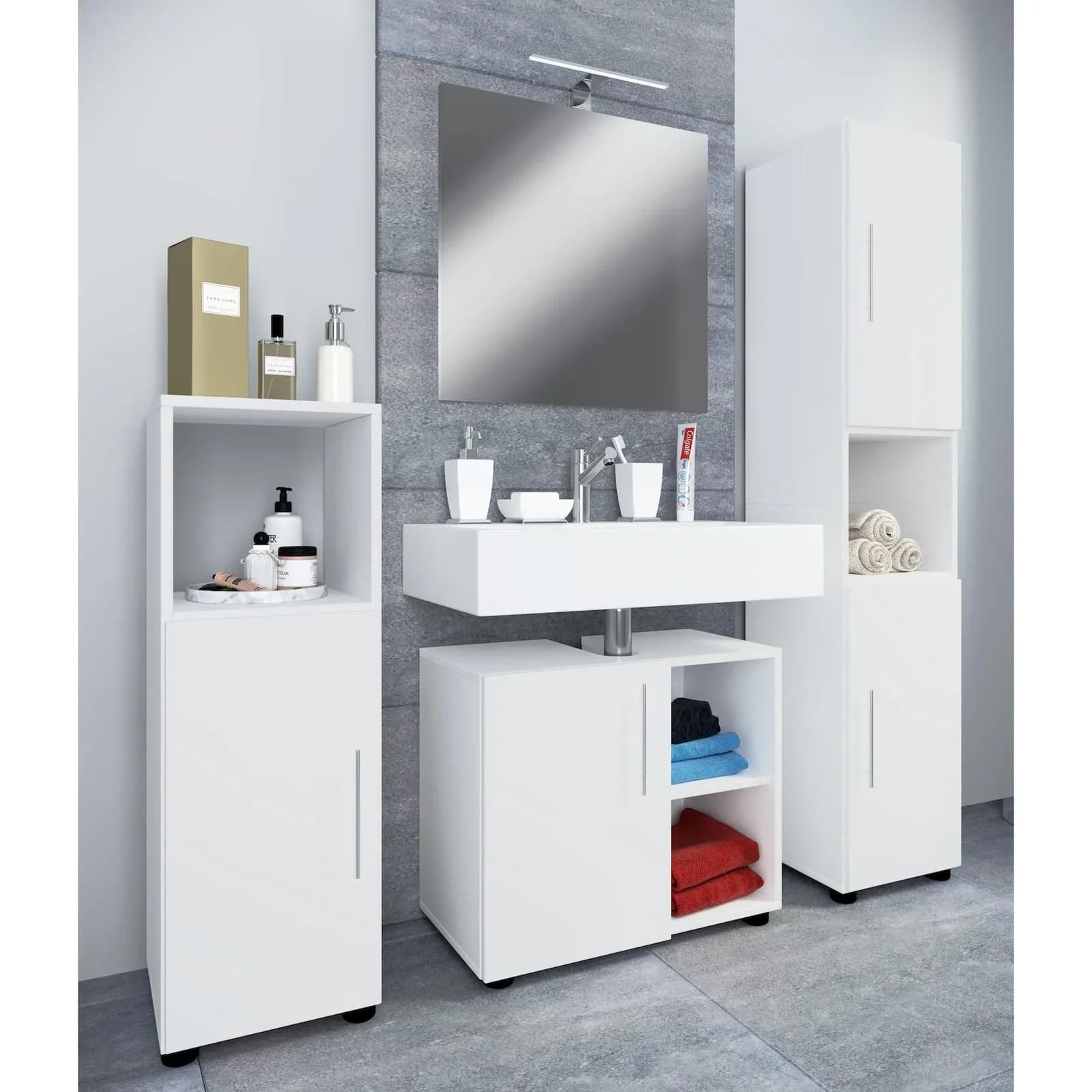 VCM Badmöbel-Set Flandu III 4-tlg. Weiß Holz