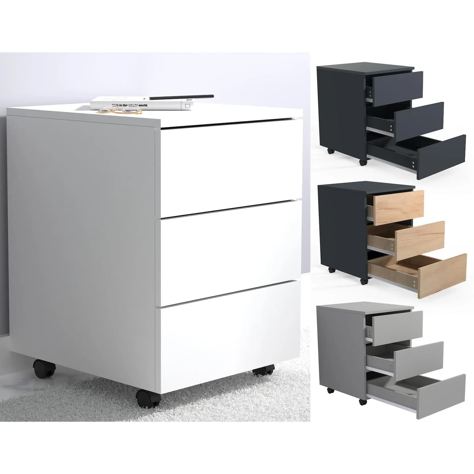 VCM Rollcontainer Dalosa 70 cm Weiß mit Schubladen