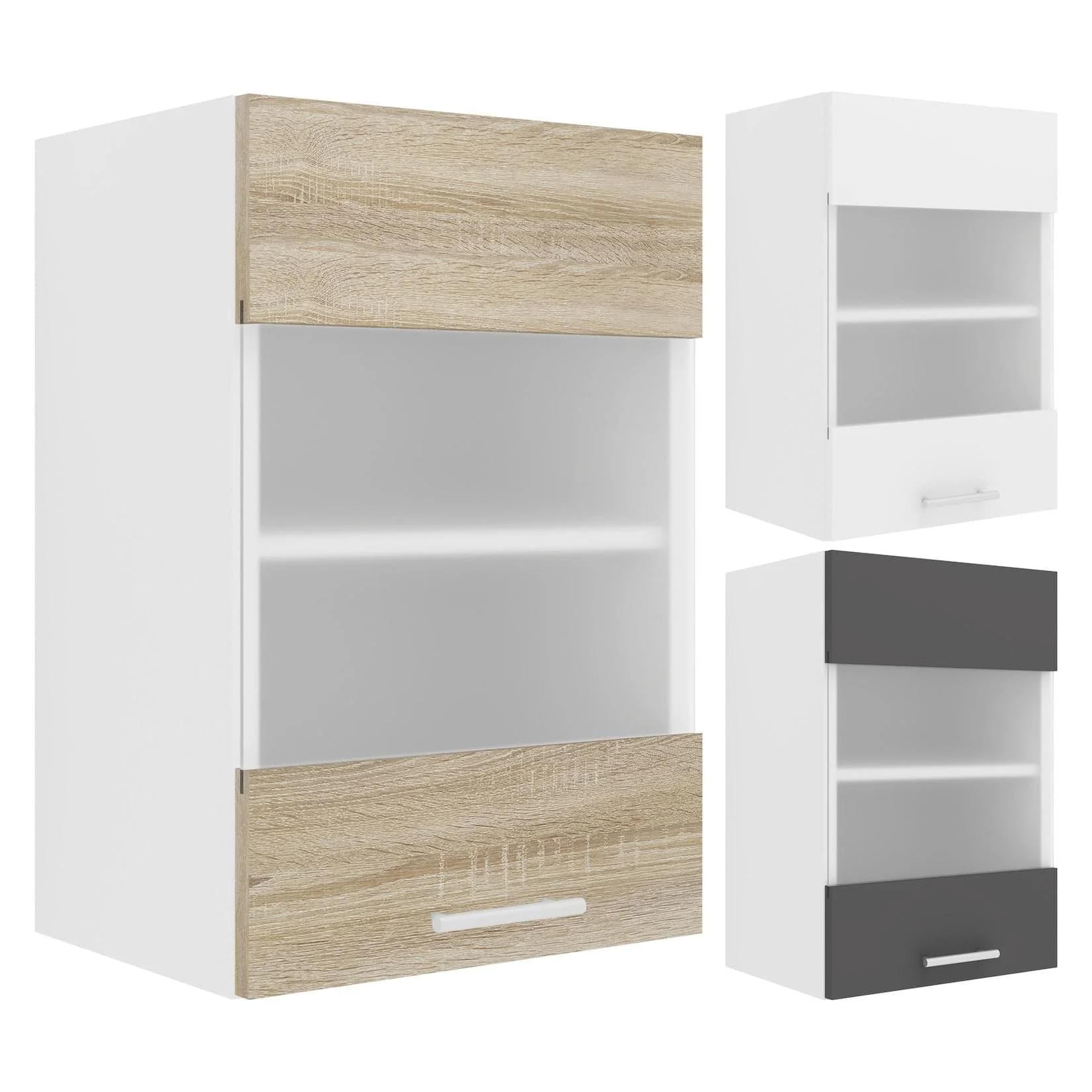 VCM Hängeschrank Esilo Küche Weiß Anthrazit mit Glasfront