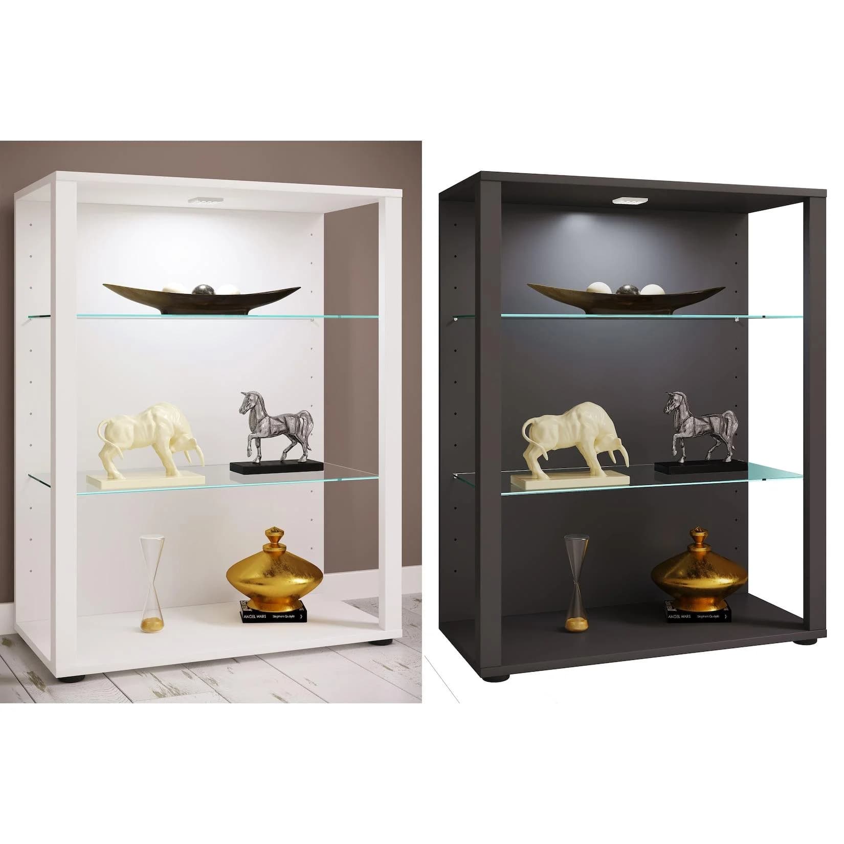 Mid.you Vitrine Weiß Holzwerkstoff Glas 2 Fächer Standvitrine