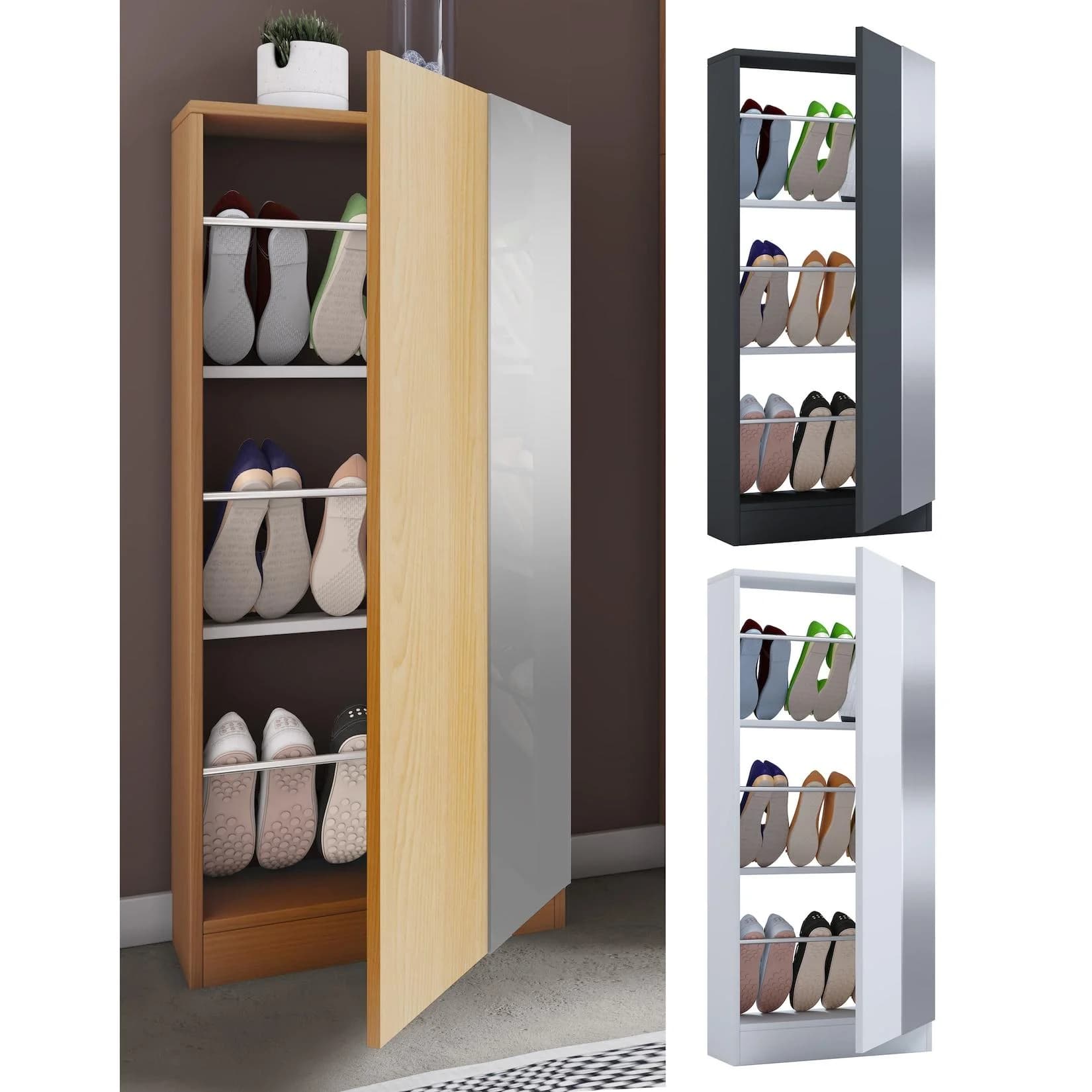 VCM Schuhschrank Fulisa L Spiegel Weiß Holz
