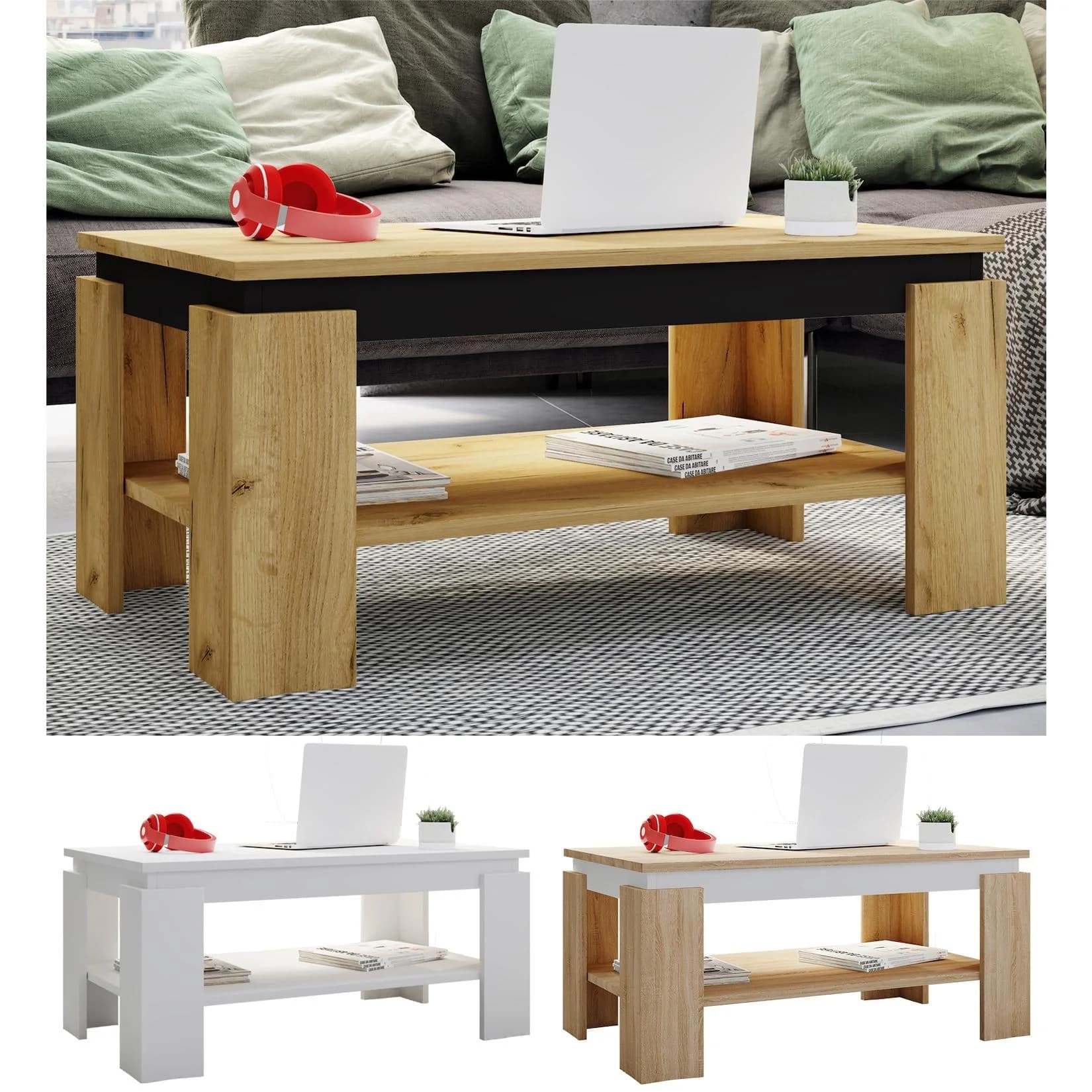 VCM Couchtisch Rolas Holz Schwarz Honig-Eiche Modern