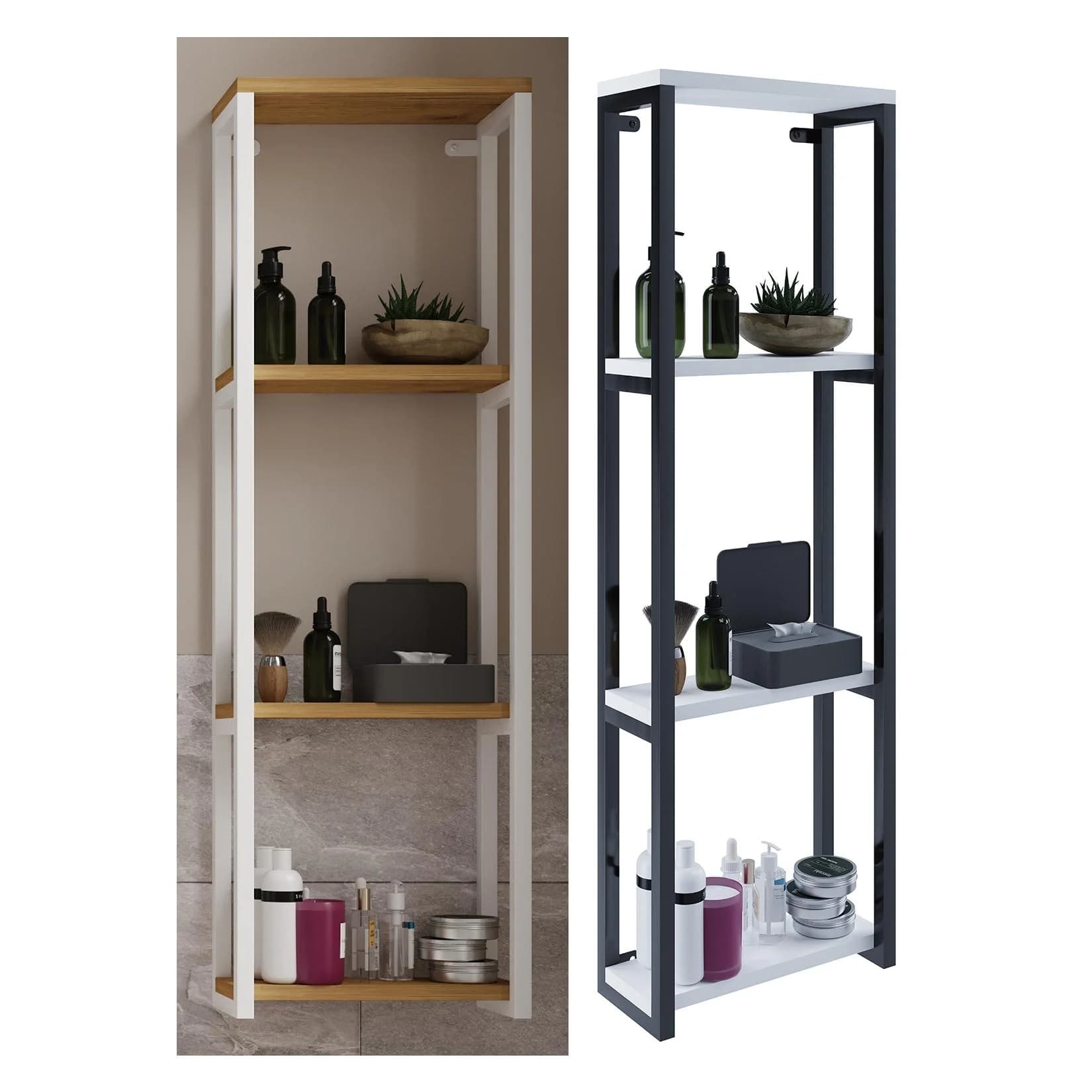 VCM Hochschrank Bitila M Holz Badmöbel Industrie-Stil Schwarz/Weiß