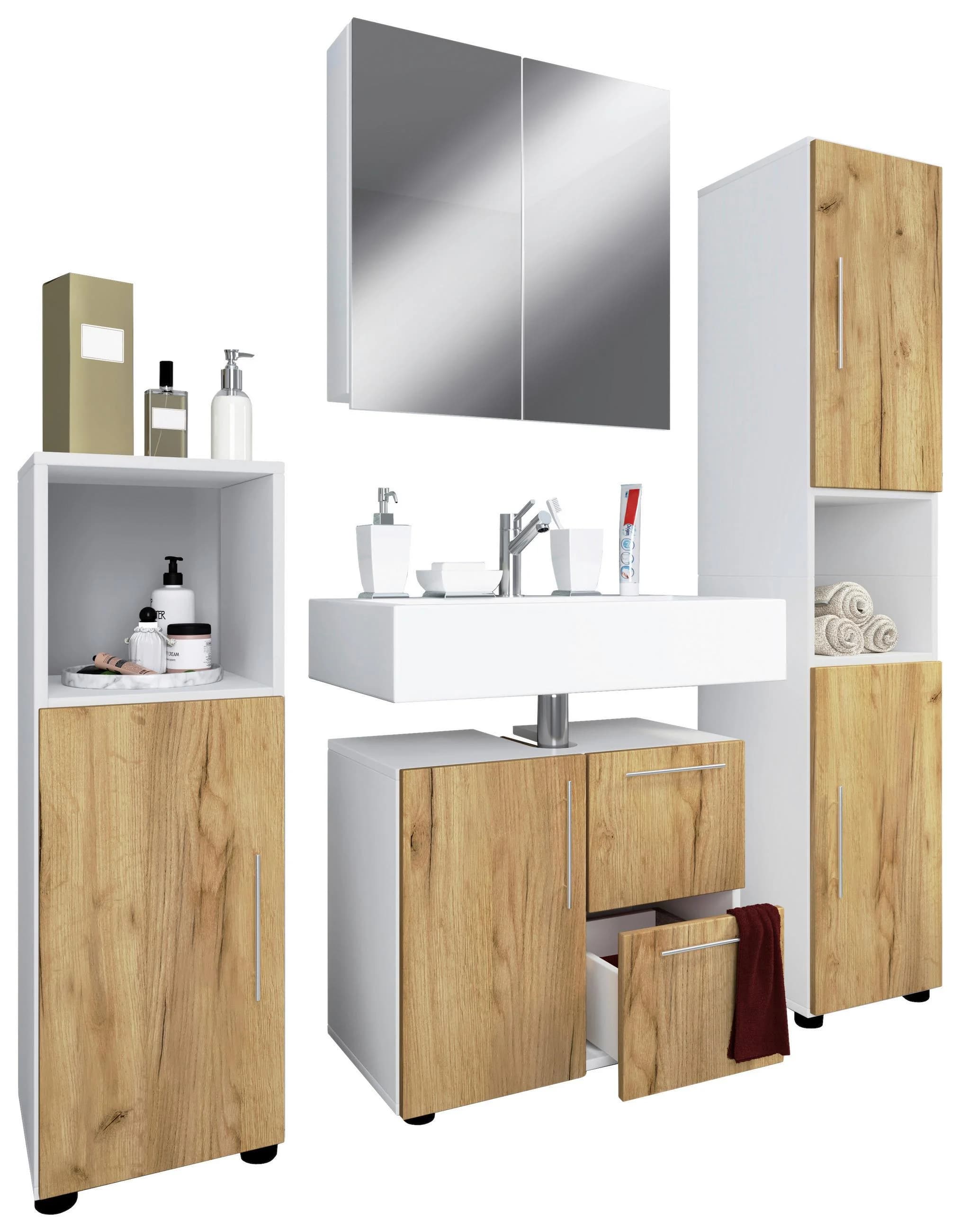 Badezimmer Flandu 4-tlg. Honigeiche/Weiß