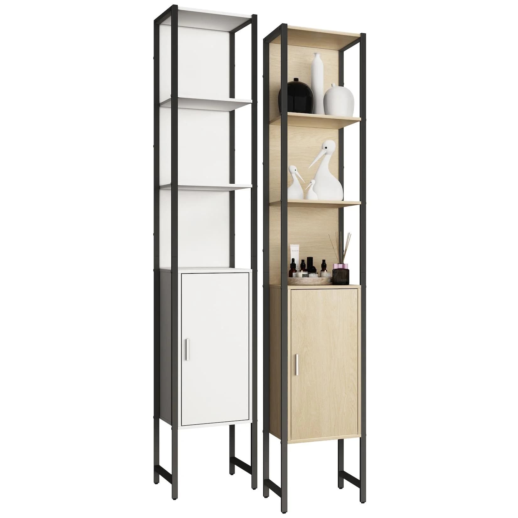 VCM Hochschrank Edino Holz Metall Industrie Style Honig-Eiche