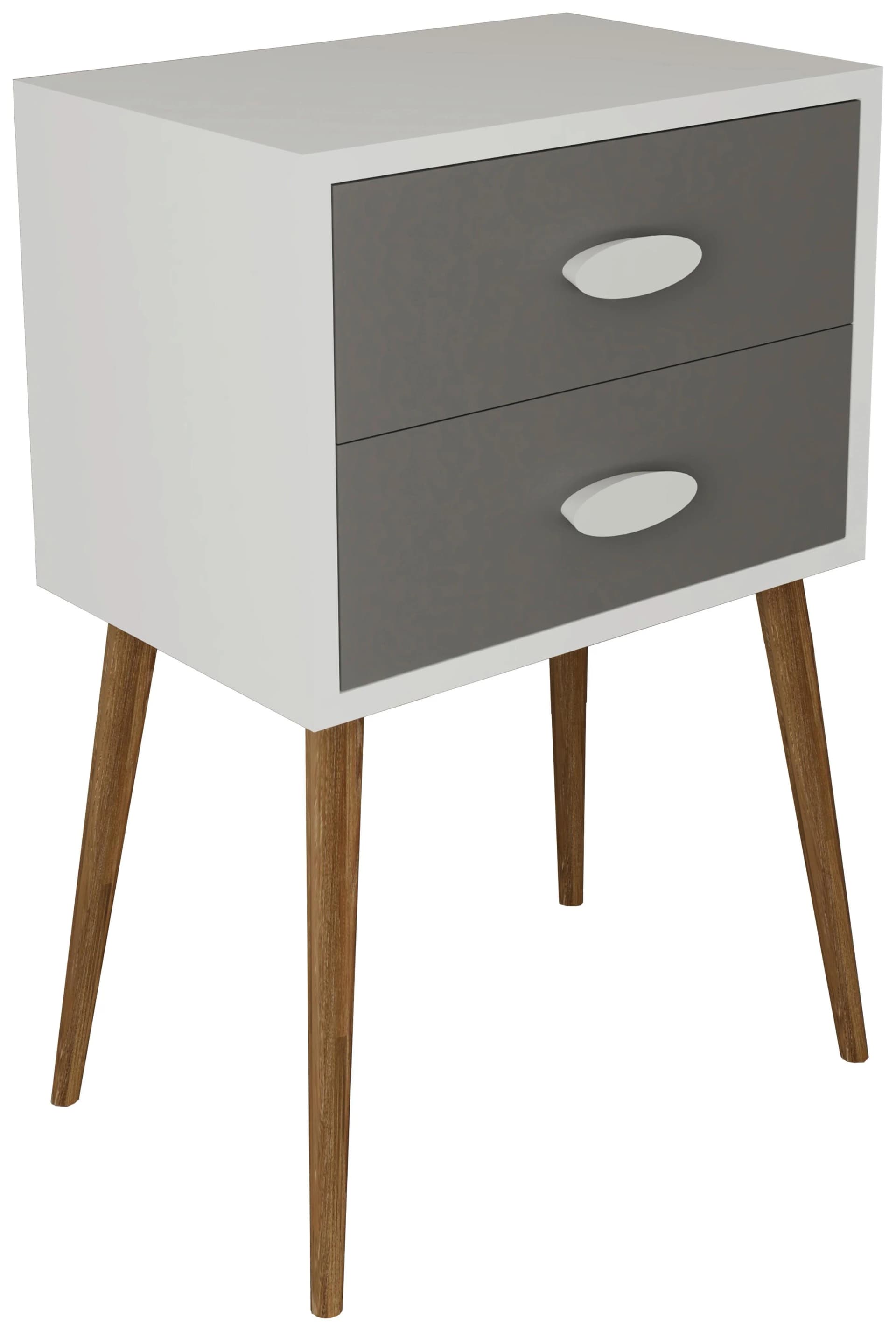 VCM Nachttisch Singol XXL mit 2 Schubladen Retro Design Weiß Anthrazit