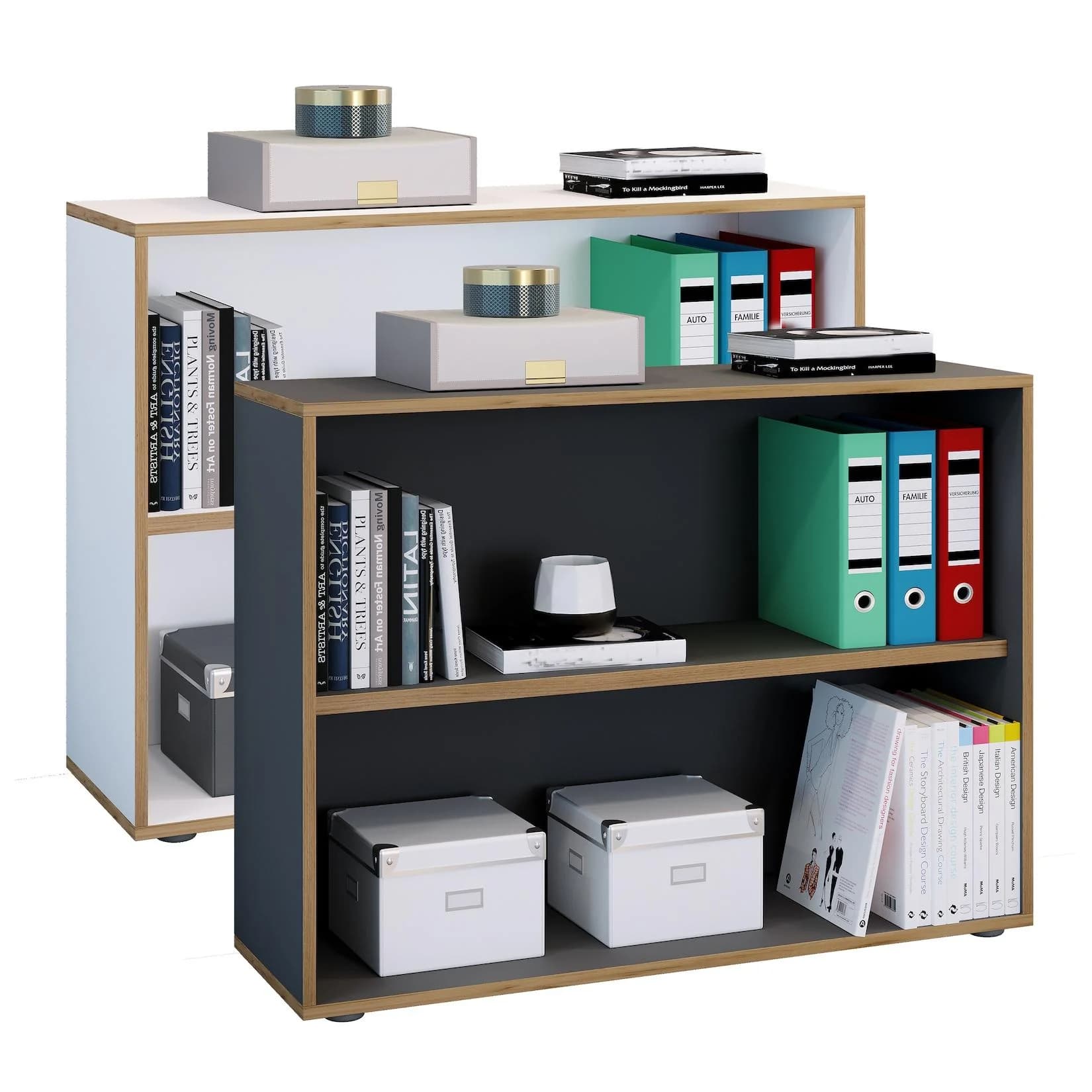 VCM Holzregal Salia 2-fach Anthrazit Büroregal mit variablem Fachboden