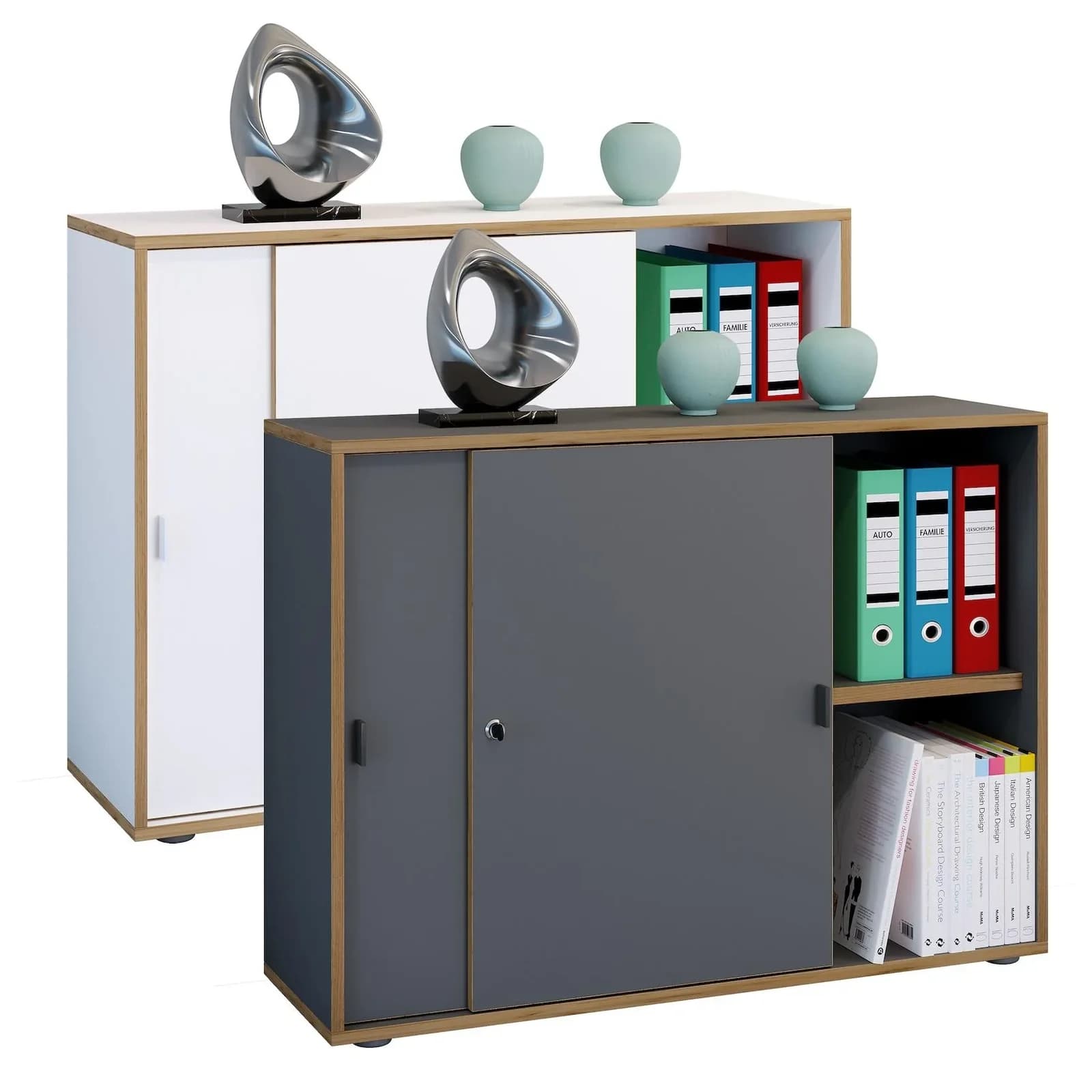 VCM Aktenschrank Salia 2-fach Weiß Schiebetüren