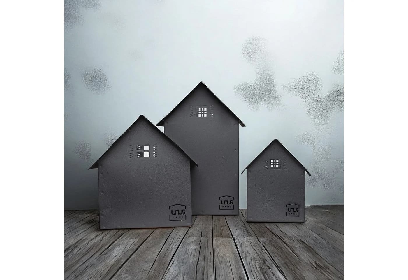 UNUS HOME Deko Häuser Metall 3er Set Schwarz