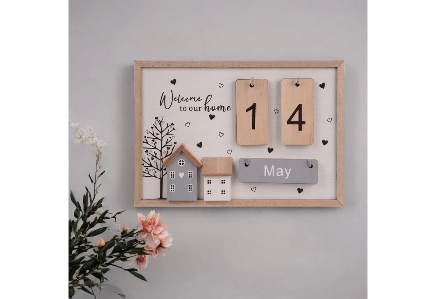 UNUS HOME Dekofigur Tischkalender Tageszähler Natur Holz