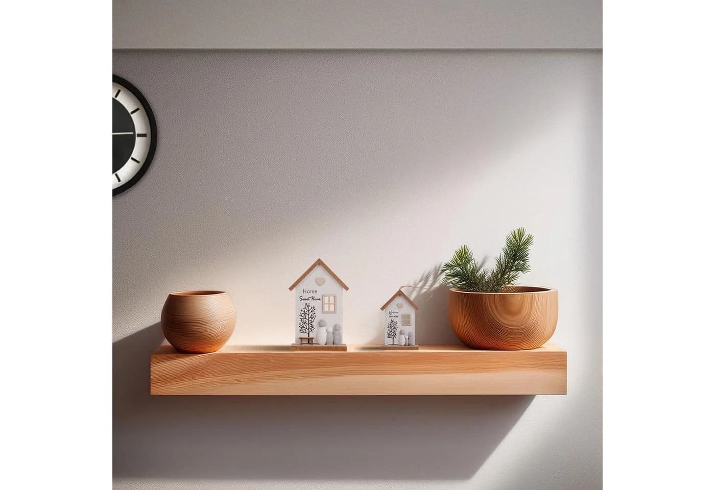 UNUS HOME Wanddekoobjekt 2er Set Holzaufsteller & Aufhänger Hausmotiv Natur