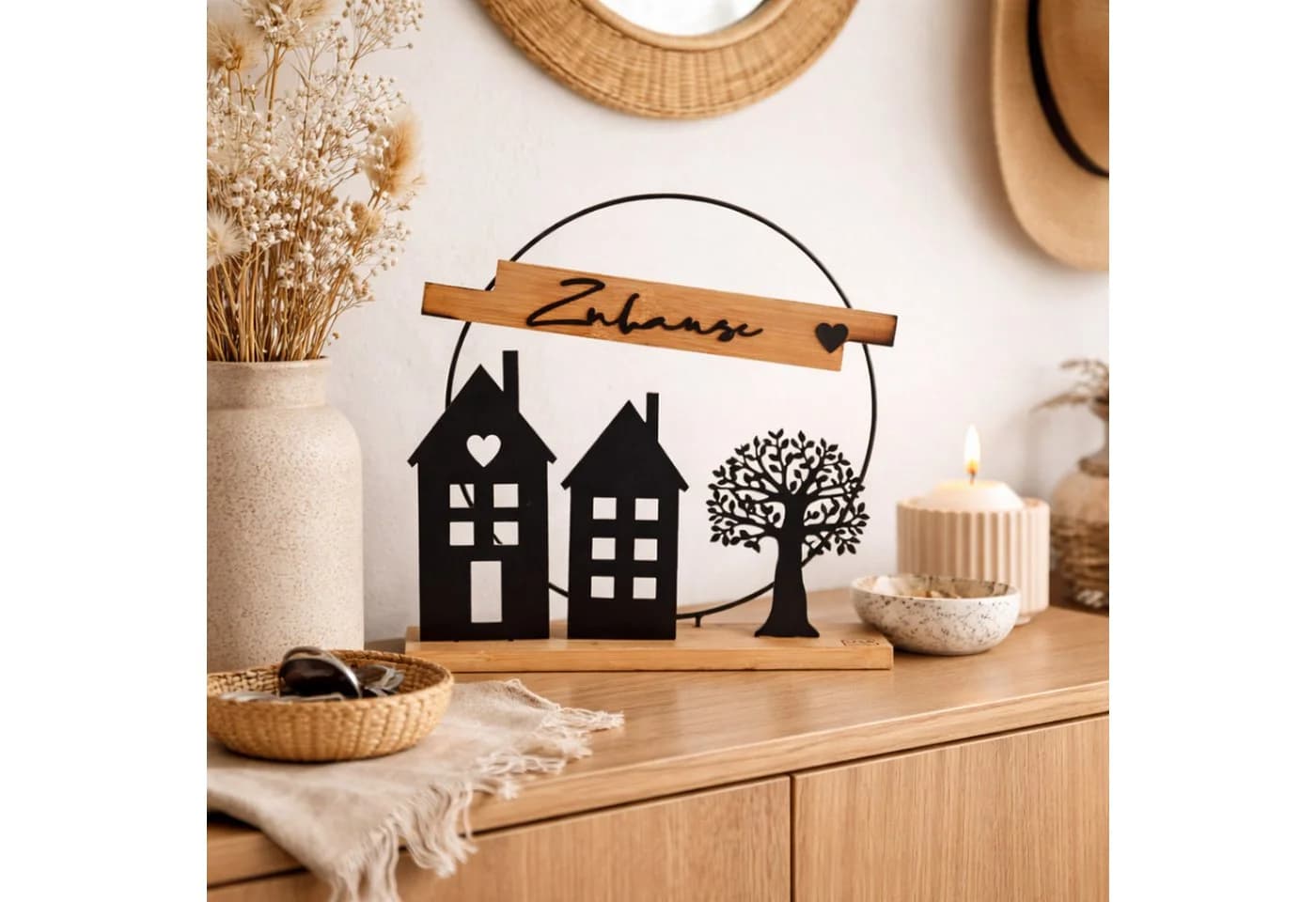 UNUS HOME Dekofigur Zuhause Schwarz Metall Bambus Wohndekoration