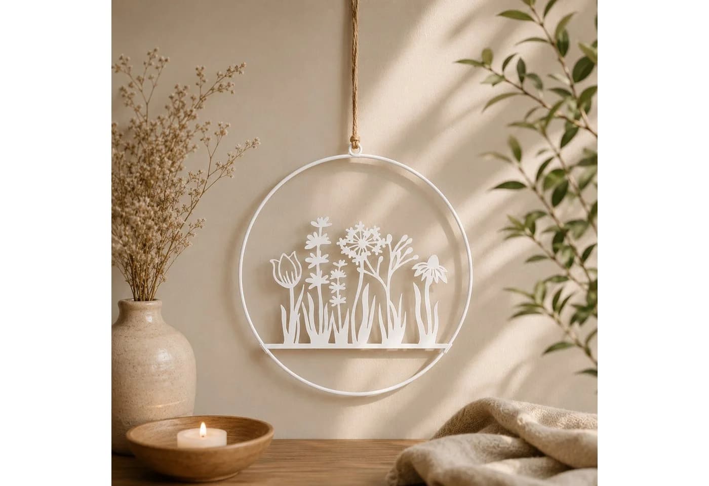 UNUS HOME Wanddekoobjekt Aufhänger Blumenornament Metall Rost/Schwarz
