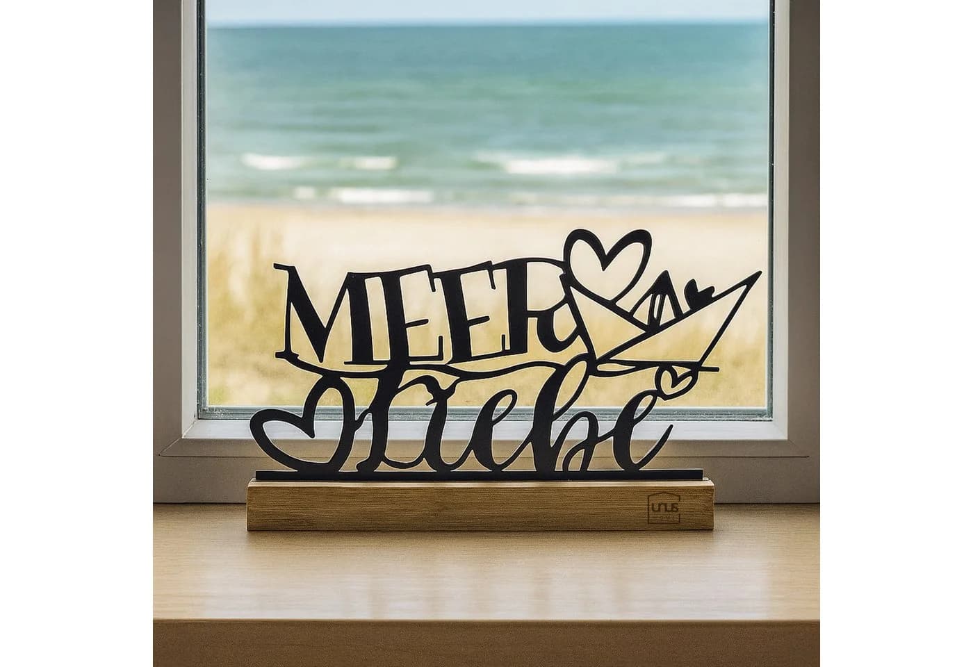 UNUS HOME Deko-Aufsteller Meer Liebe Schwarz Metall Bambus