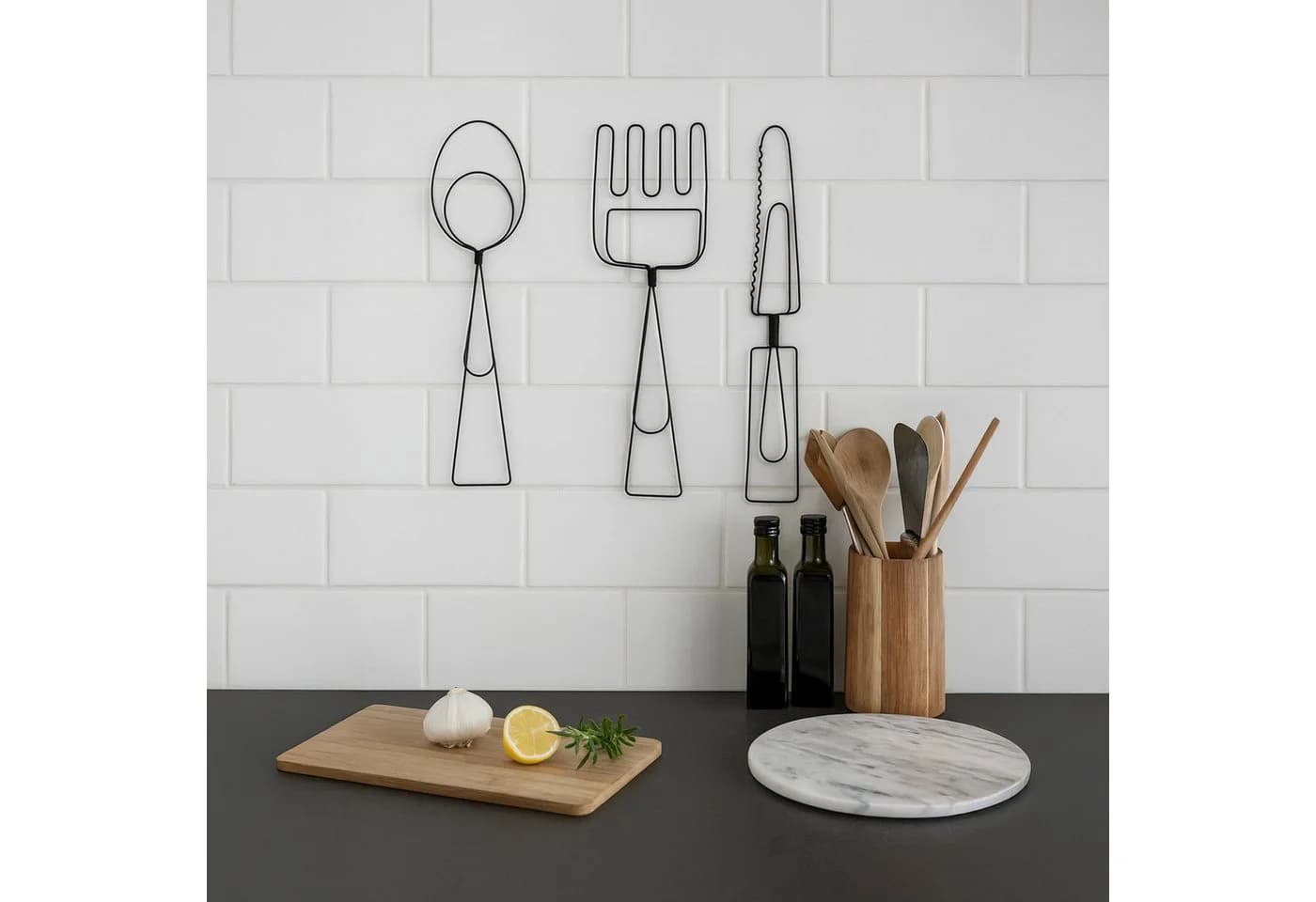 UNUS HOME Wanddeko Besteck Metall 3er Set Schwarz