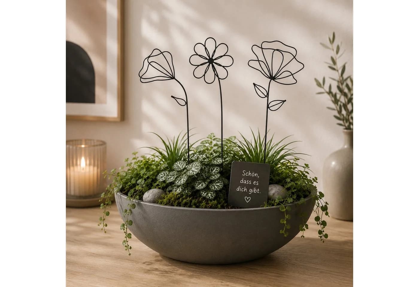 UNUS HOME Dekofigur Metallkunst Stecker Betty Blumen Set Schwarz