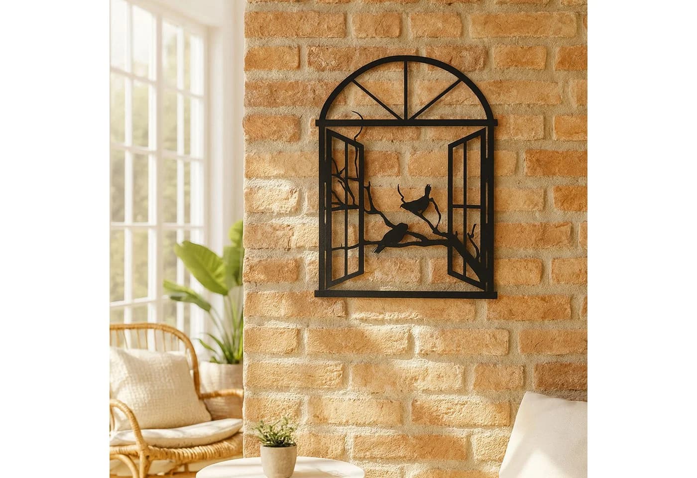 UNUS HOME Wandbild aus Metall selbstklebend Fenster mit Vögeln 30x40 cm