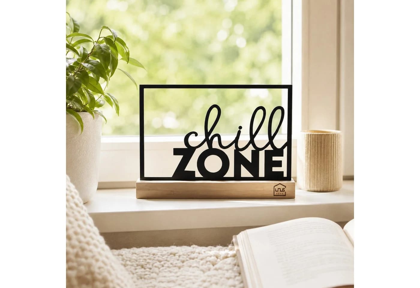 UNUS HOME Deko Aufsteller Chill Zone Metall Bambus Schwarz